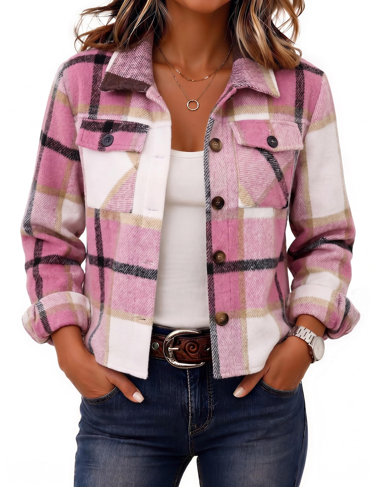 Zeagoo Women’s Cropped Plaid Flannel Shacket