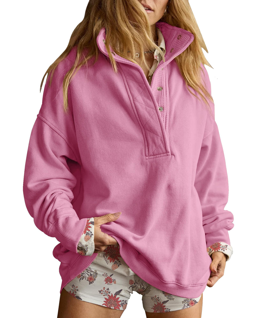 Gacaky Women’s Oversized Snap-Neck Sweatshirt