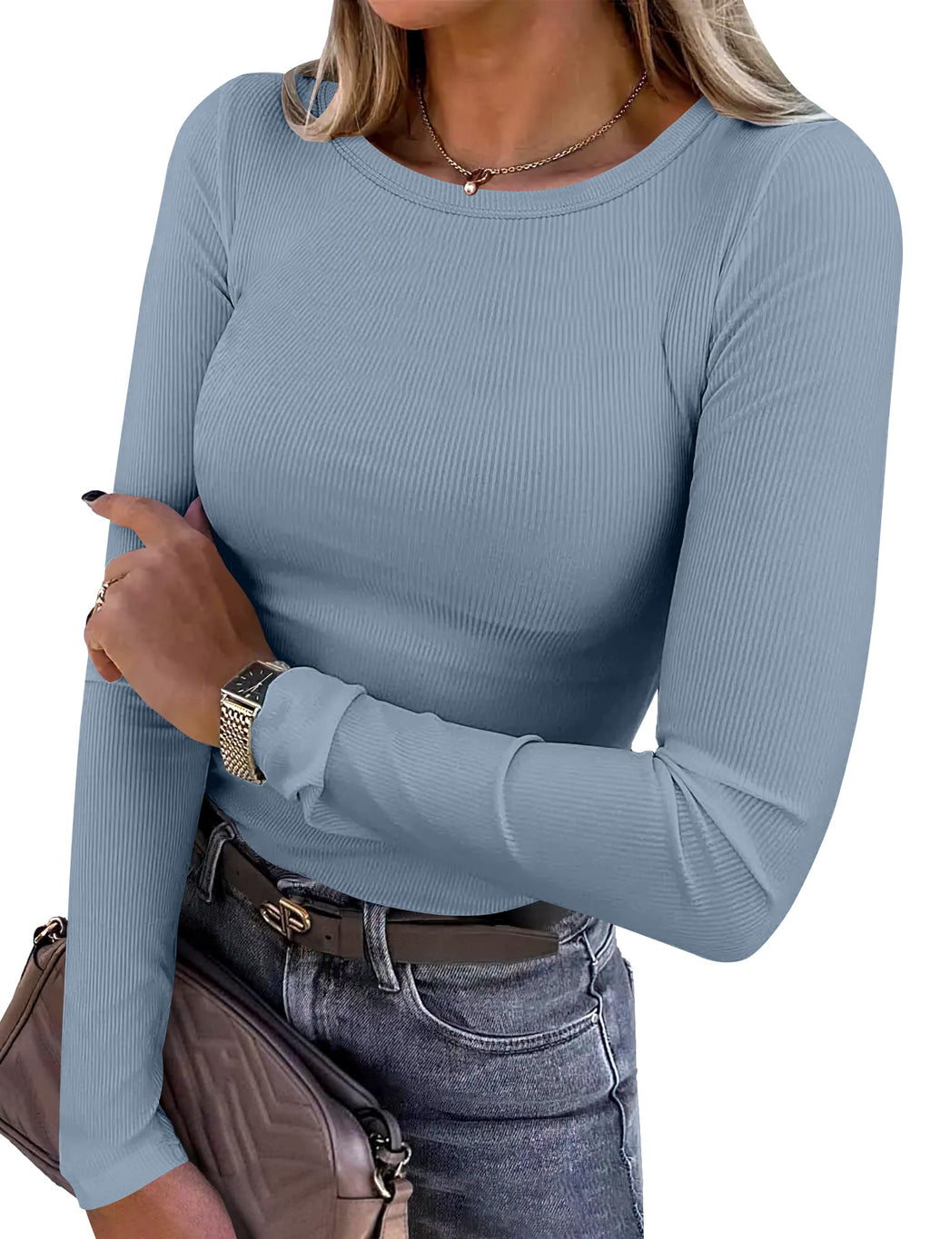 ANRABESS Women’s Ribbed Long Sleeve Crewneck Top