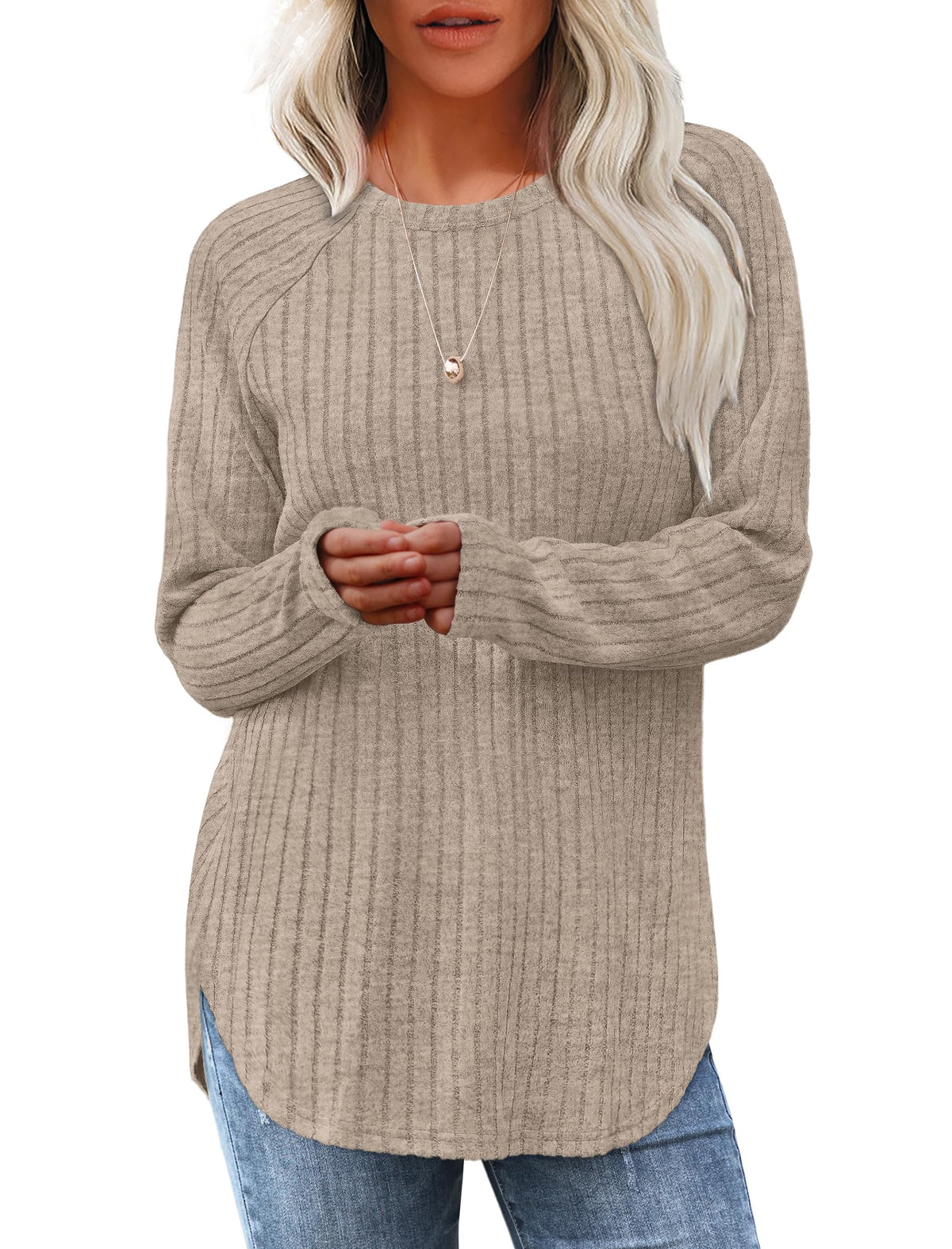 Saloogoe Women’s Long Sleeve Curved-Hem Tunic