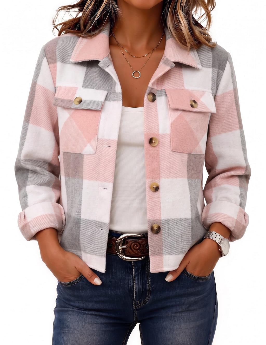 Zeagoo Women’s Cropped Plaid Flannel Shacket