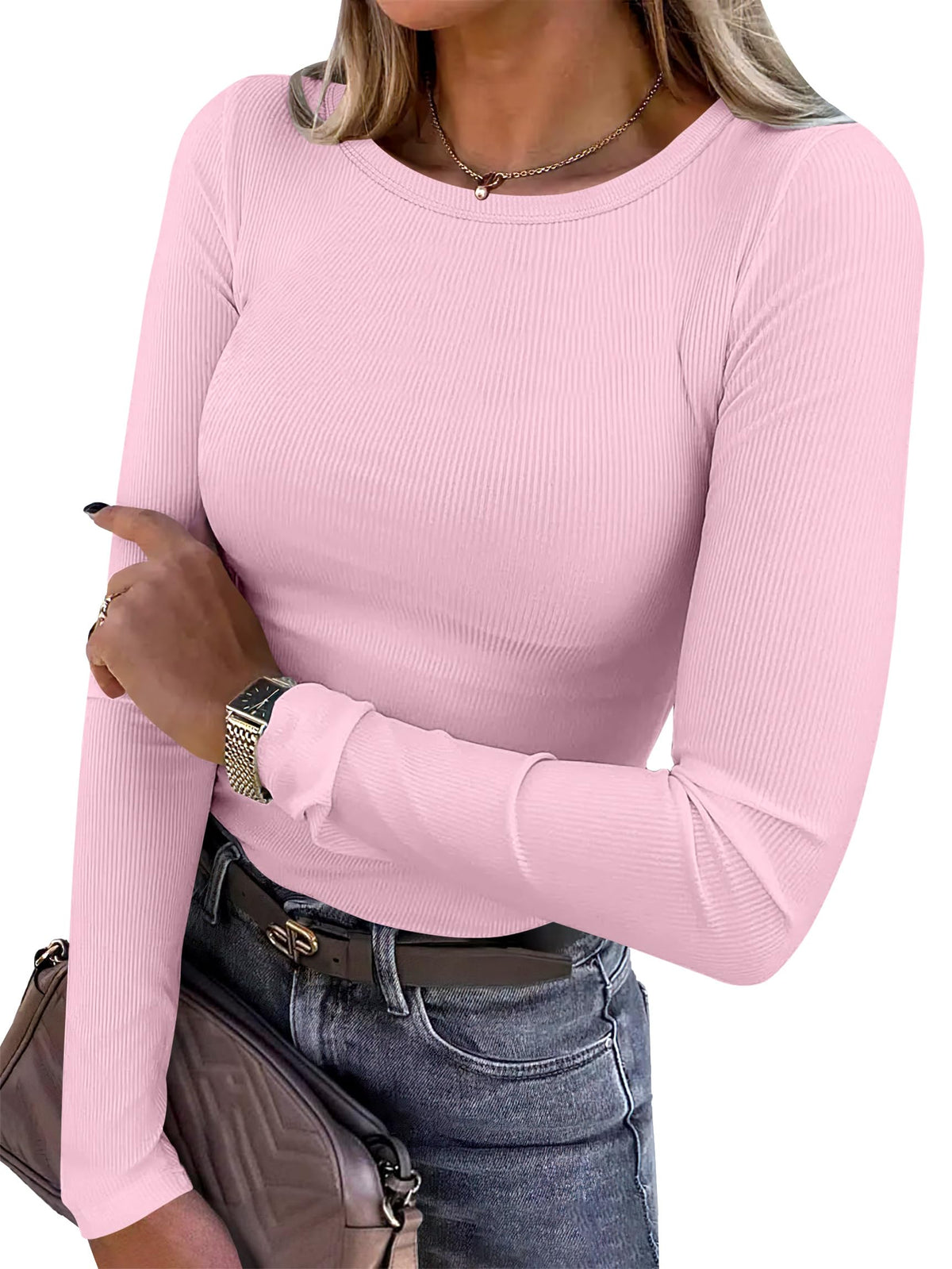 ANRABESS Women’s Ribbed Long Sleeve Crewneck Top