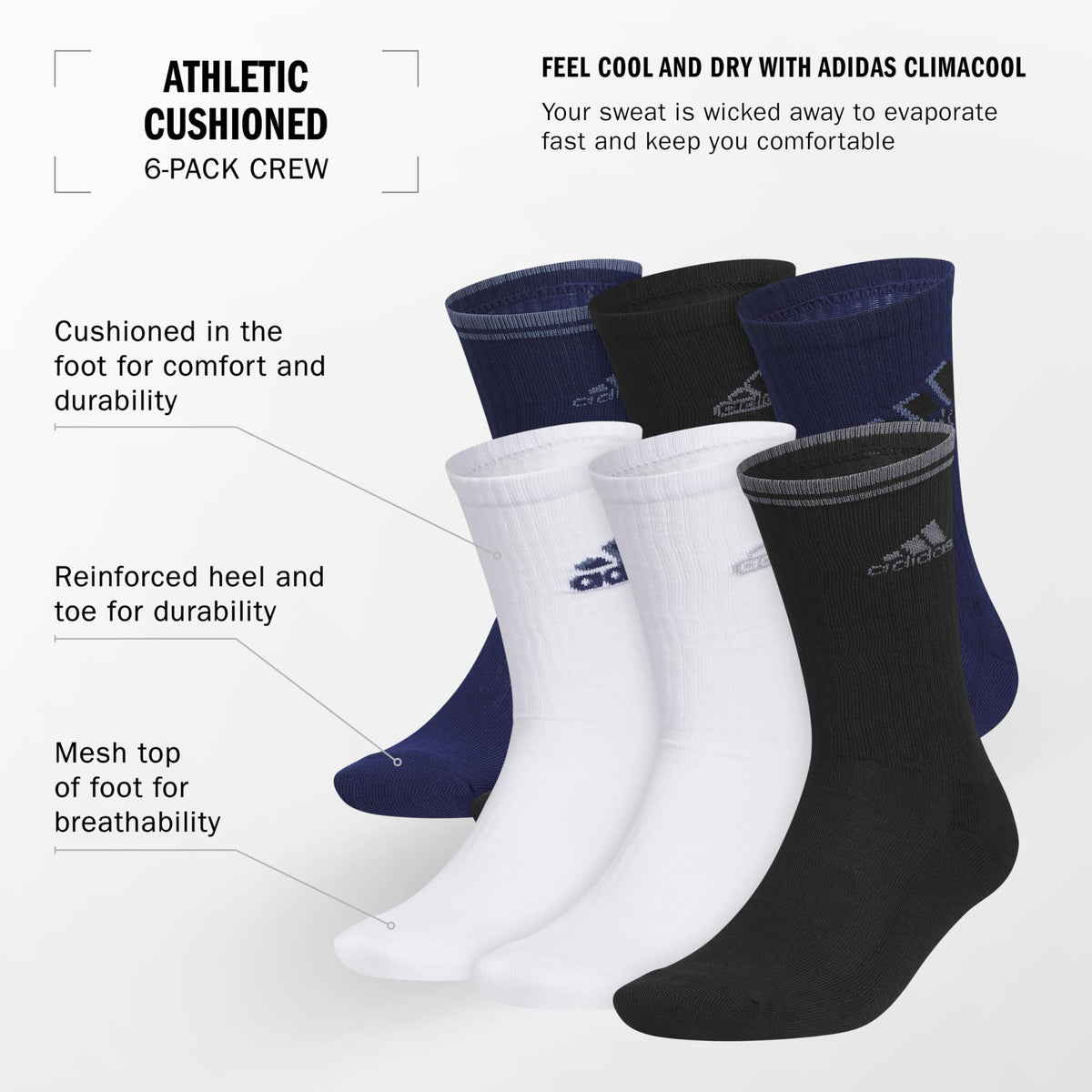 adidas Men’s Athletic Crew Socks, 6 Pairs