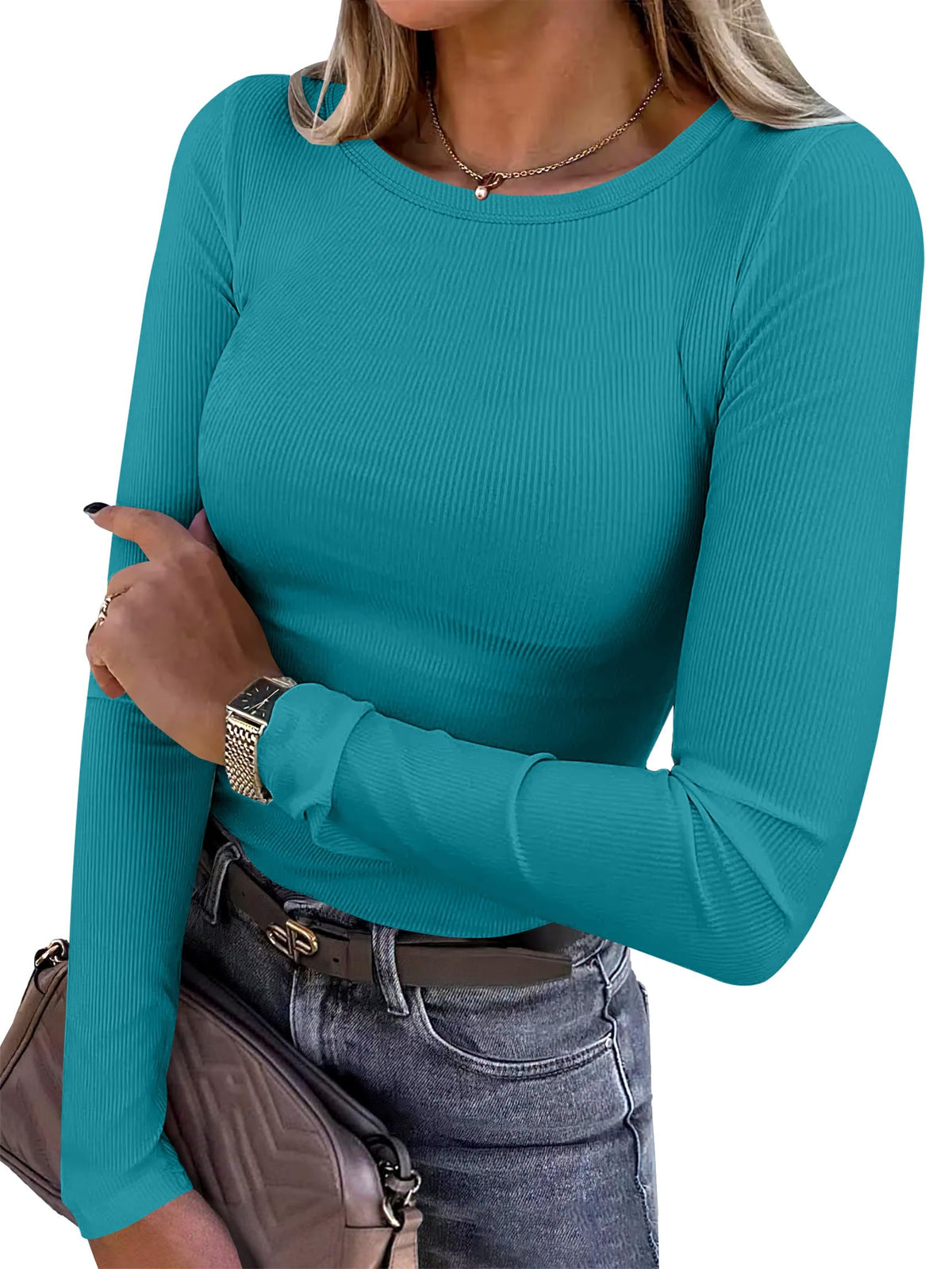 ANRABESS Women’s Ribbed Long Sleeve Crewneck Top