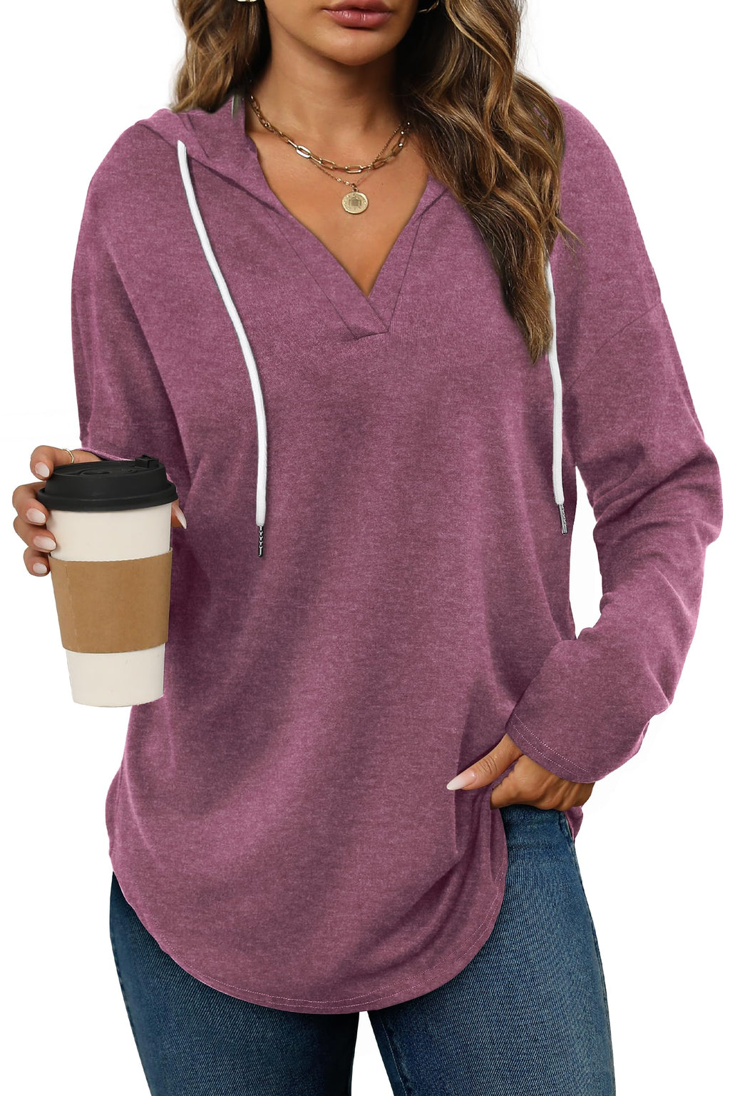 Women’s Loose Fit V-Neck Pullover Hoodie