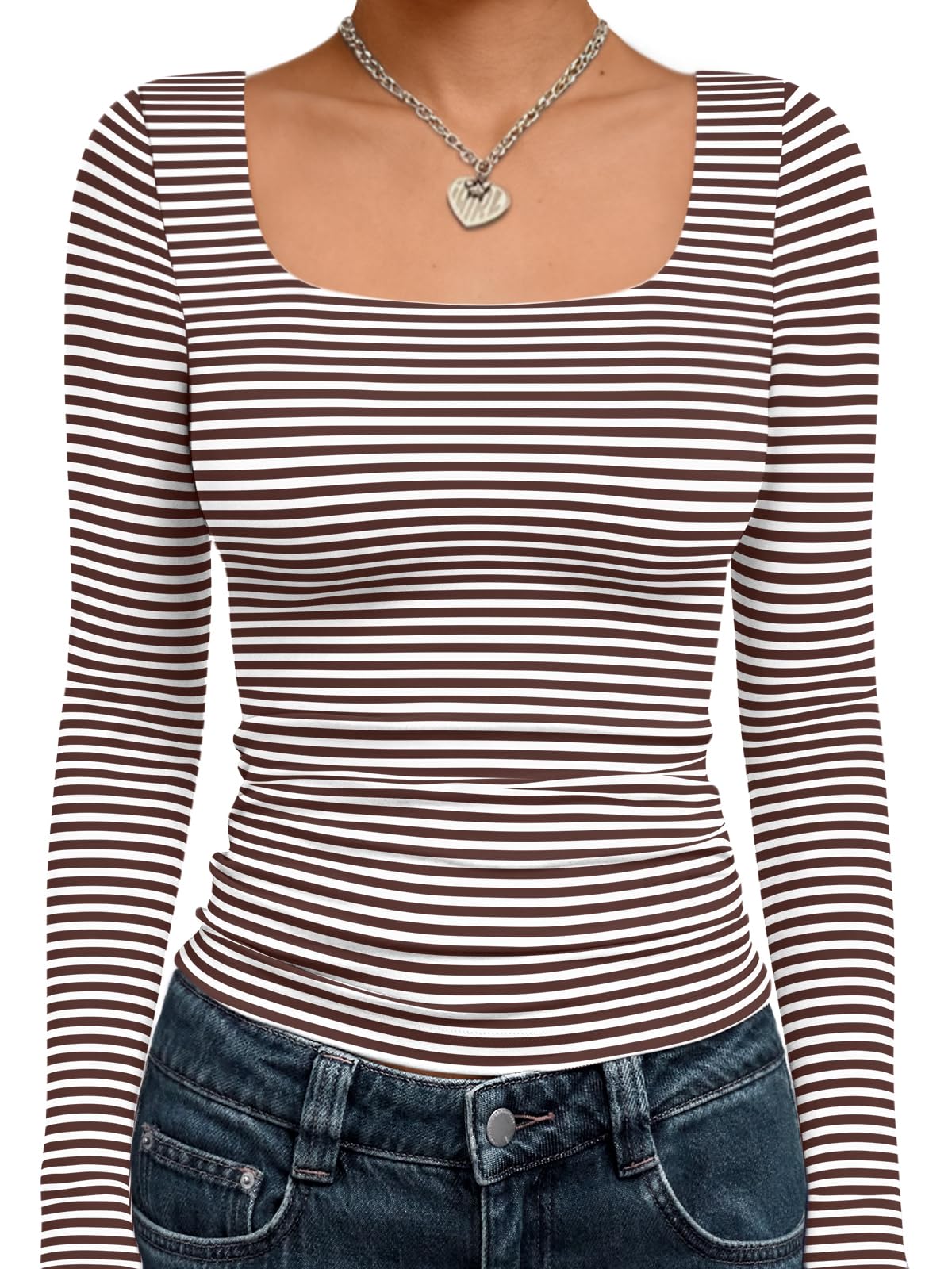 Trendy Queen Women’s Double-Lined Square Neck Long Sleeve Top