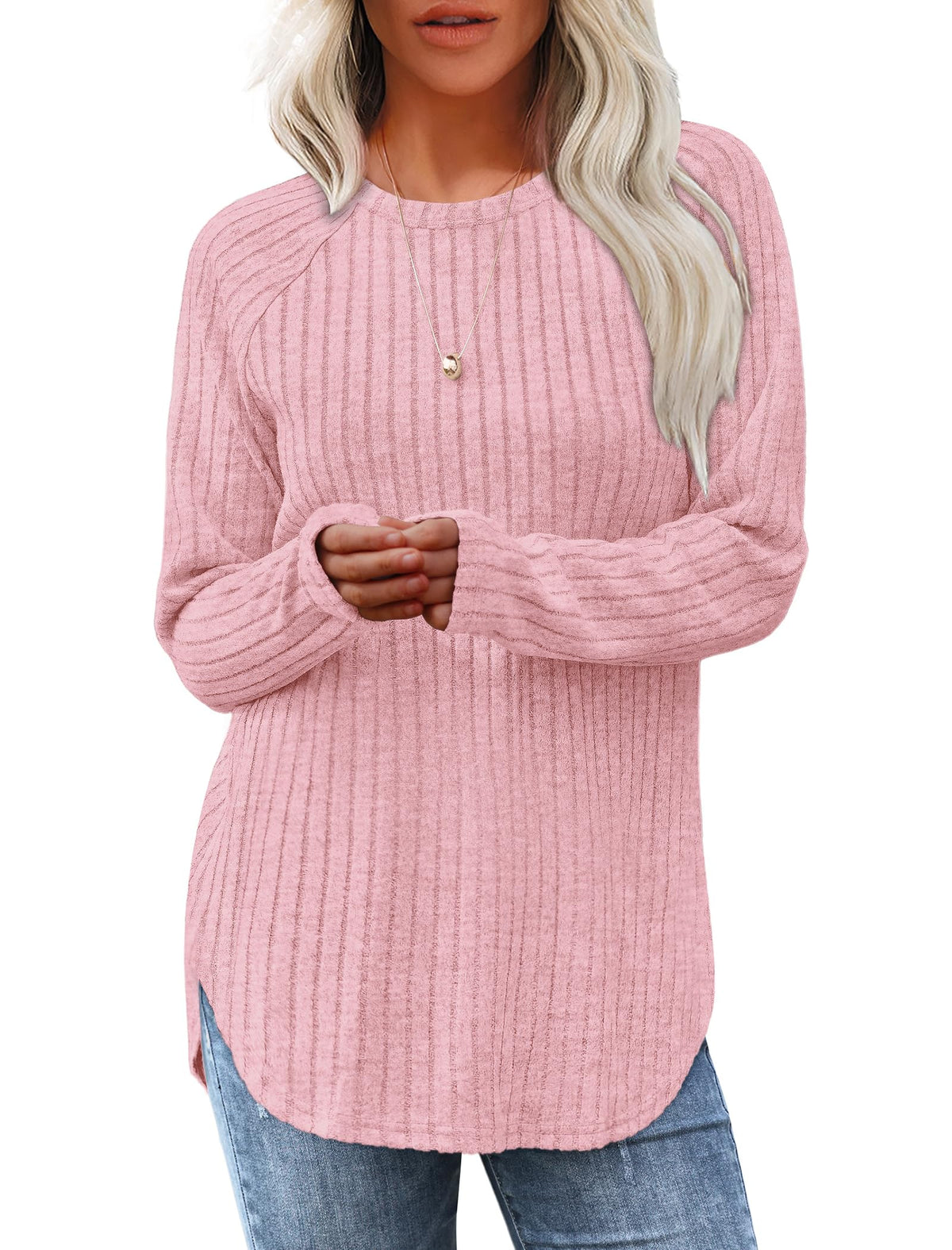 Saloogoe Women’s Long Sleeve Curved-Hem Tunic