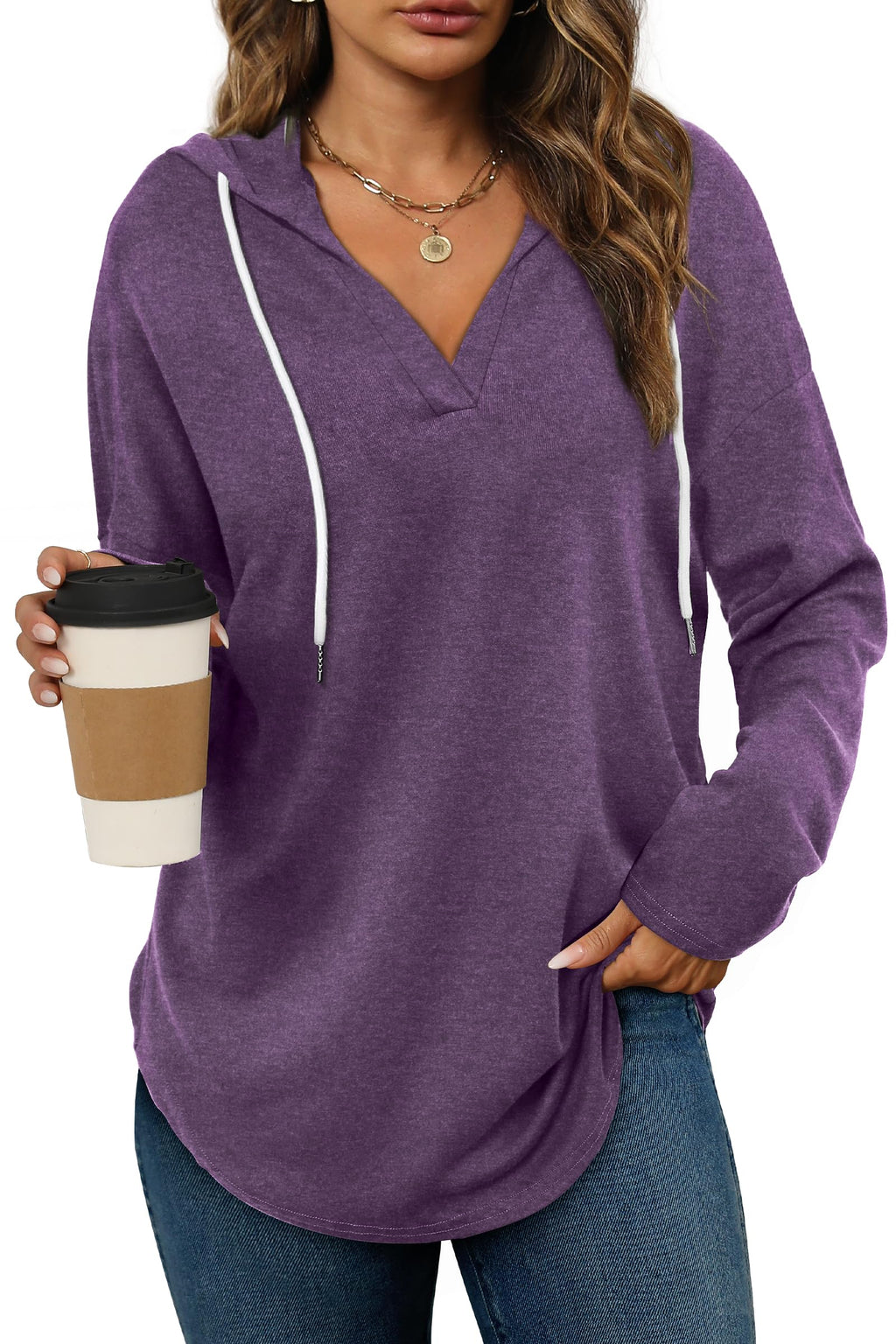 Women’s Loose Fit V-Neck Pullover Hoodie