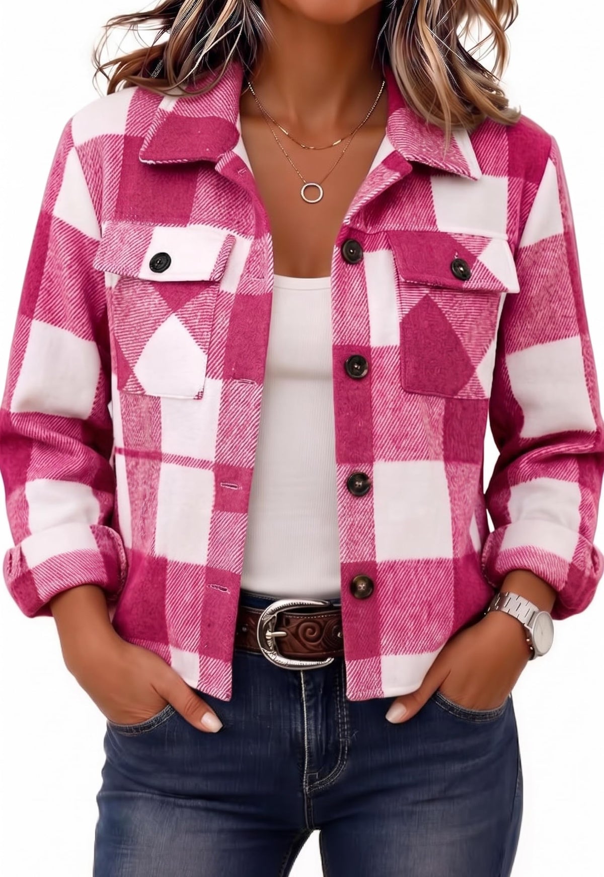 Zeagoo Women’s Cropped Plaid Flannel Shacket