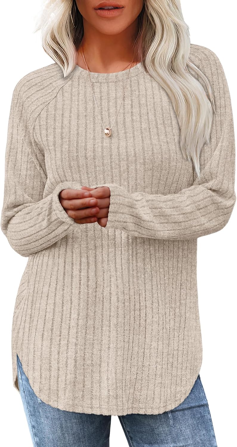 Saloogoe Women’s Long Sleeve Curved-Hem Tunic