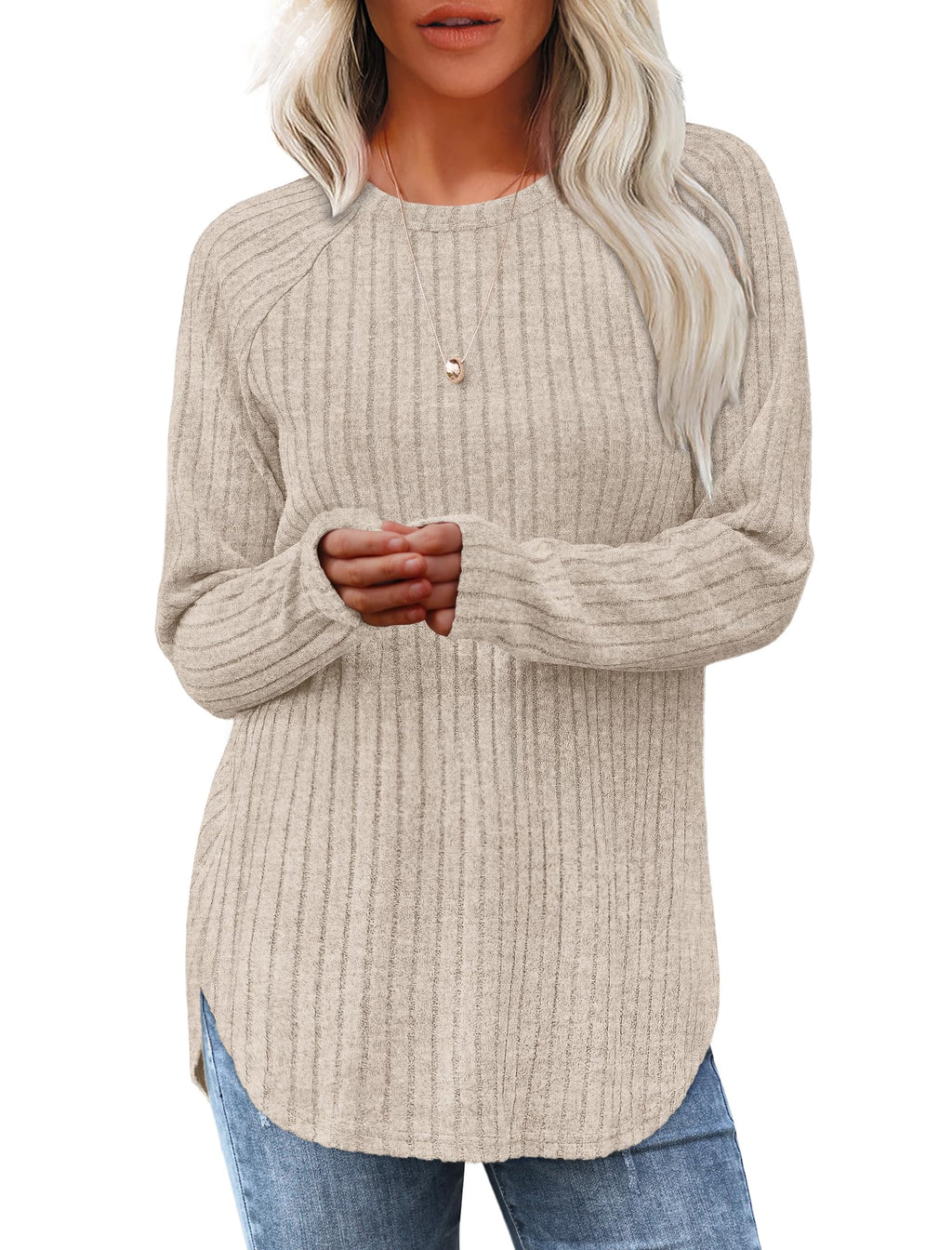 Saloogoe Women’s Long Sleeve Curved-Hem Tunic