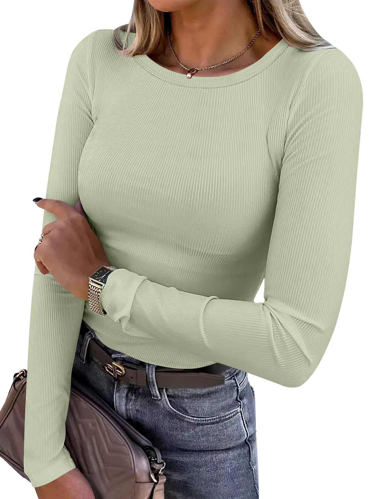 ANRABESS Women’s Ribbed Long Sleeve Crewneck Top