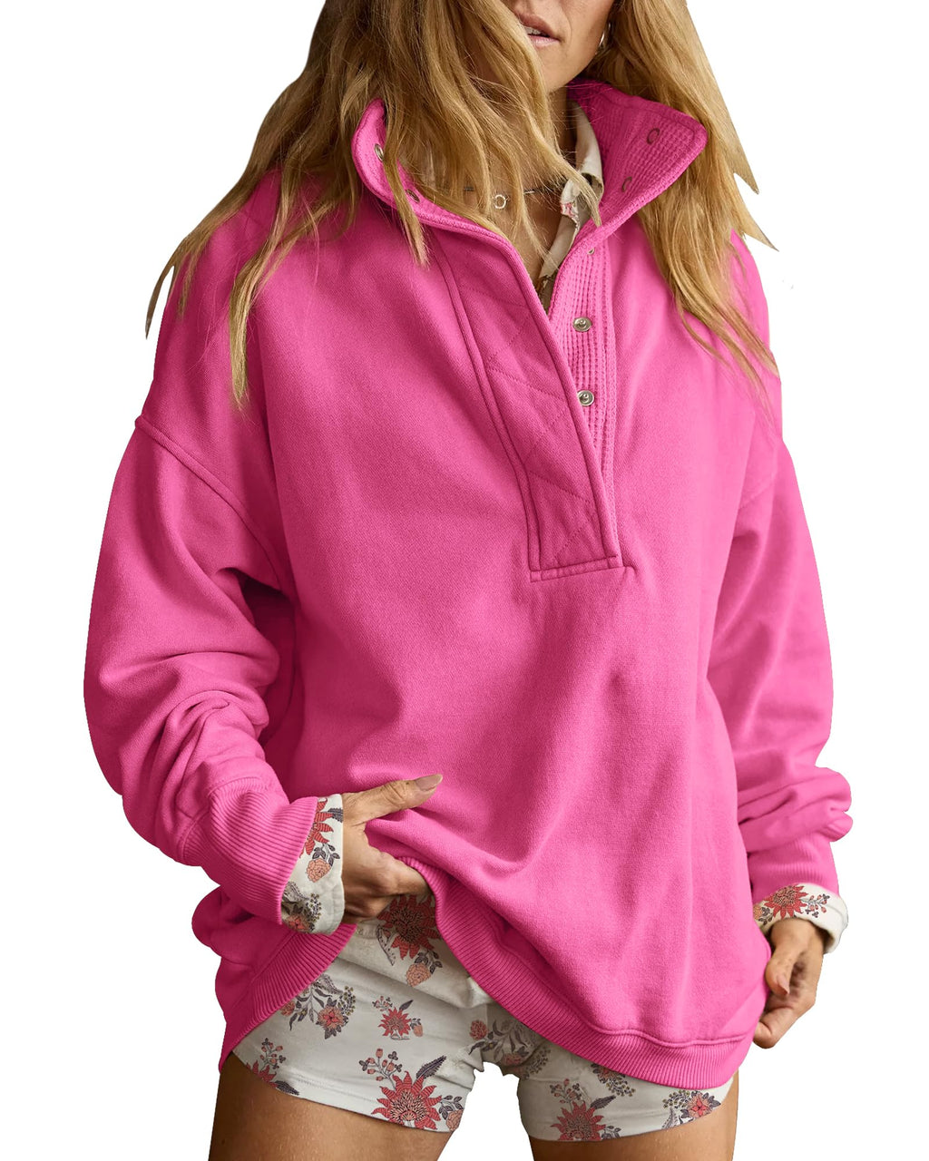 Gacaky Women’s Oversized Snap-Neck Sweatshirt