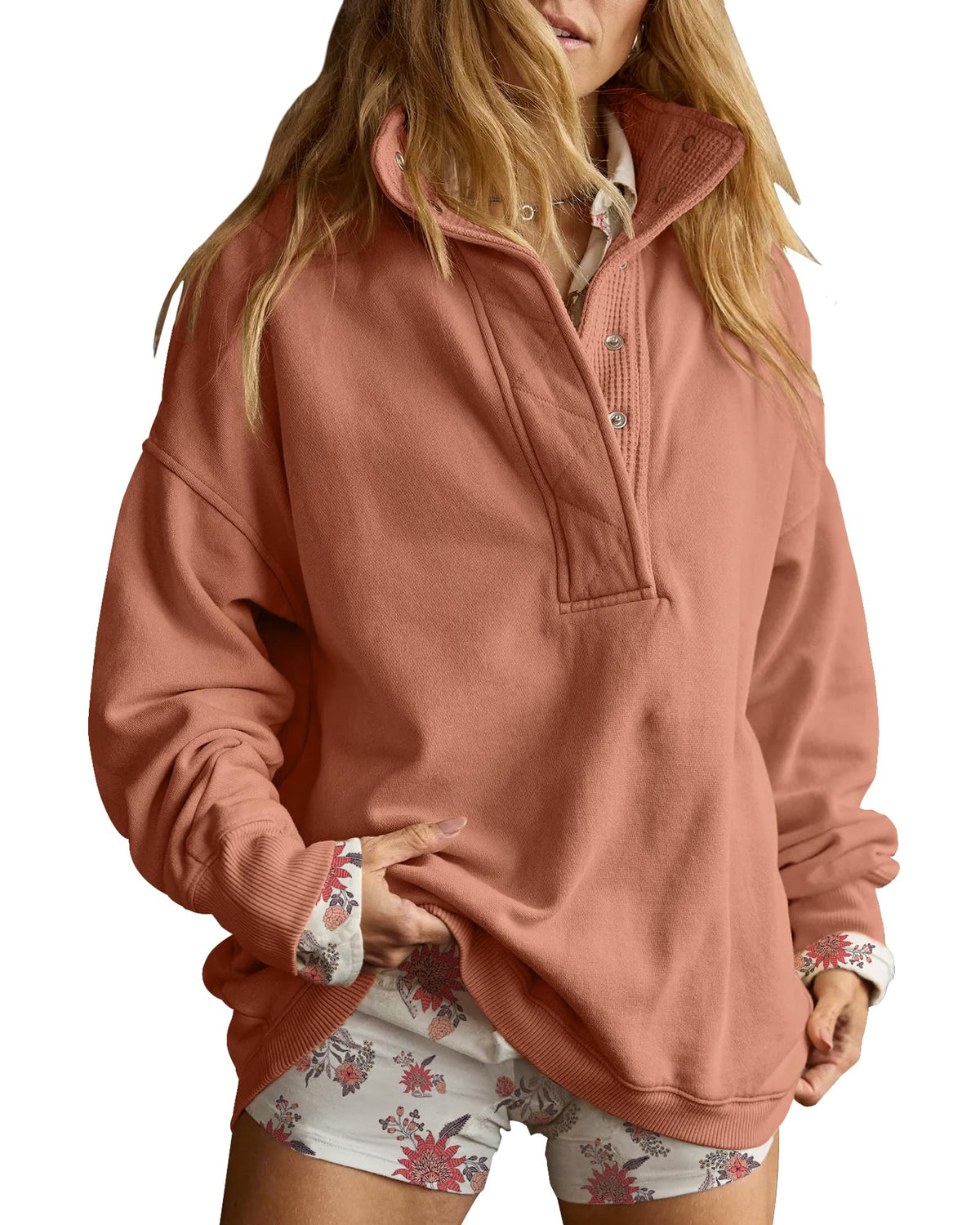 Gacaky Women’s Oversized Snap-Neck Sweatshirt