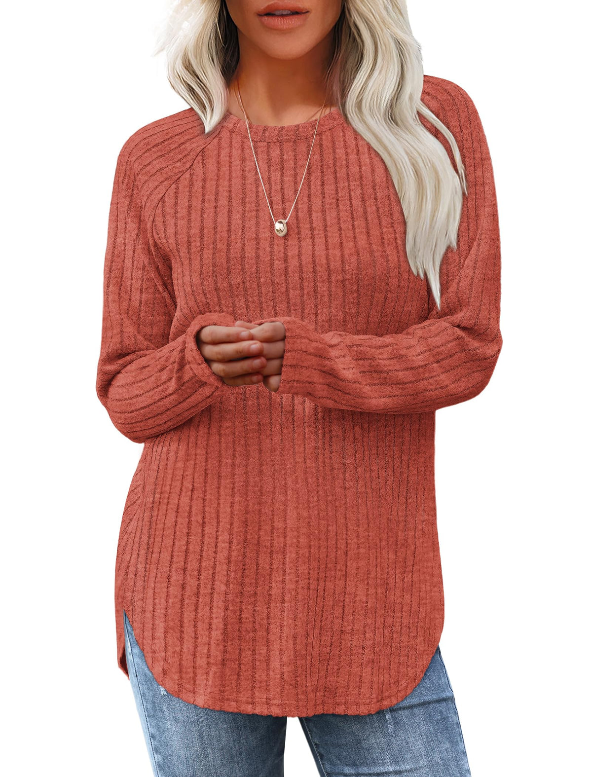 Saloogoe Women’s Long Sleeve Curved-Hem Tunic
