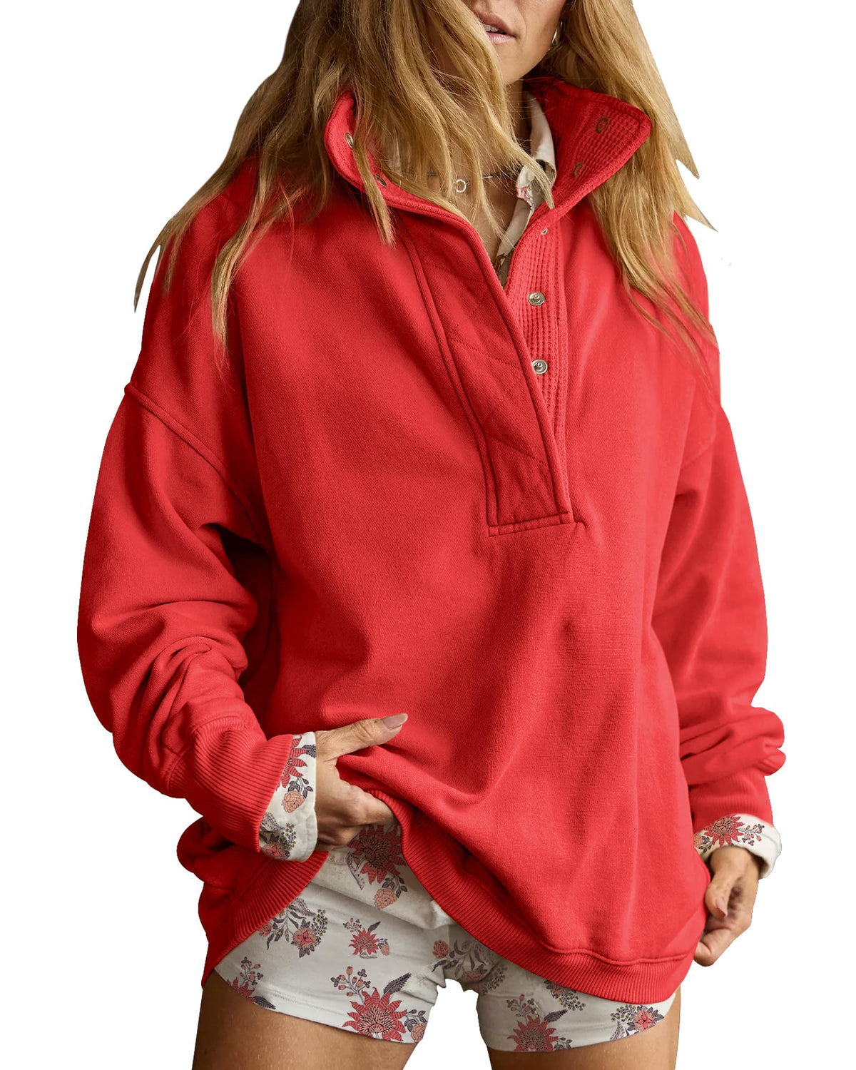 Gacaky Women’s Oversized Snap-Neck Sweatshirt