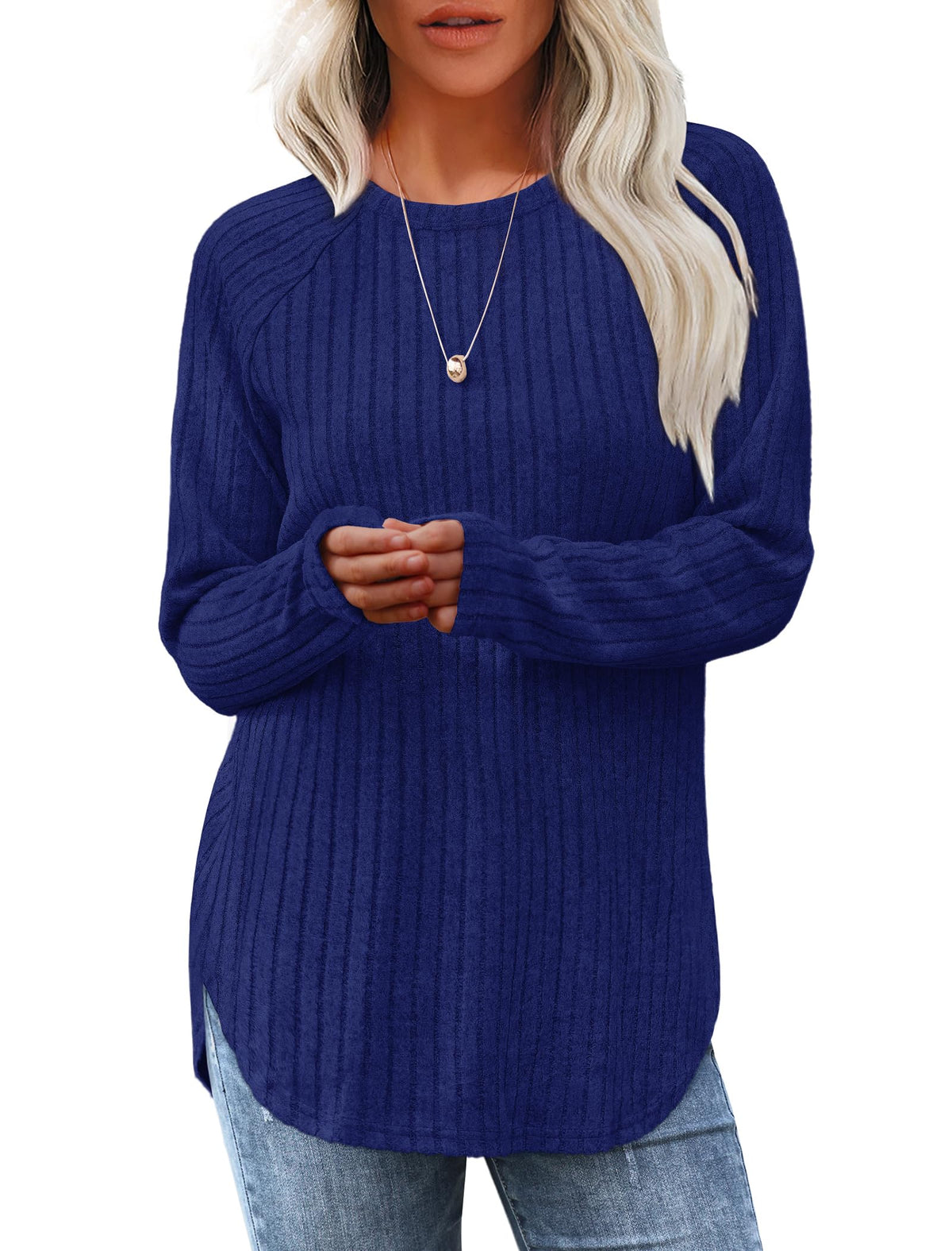 Saloogoe Women’s Long Sleeve Curved-Hem Tunic