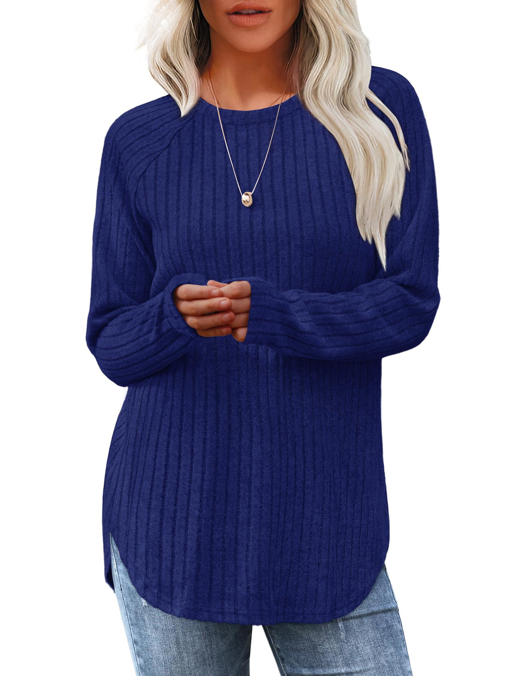 Saloogoe Women’s Long Sleeve Curved-Hem Tunic