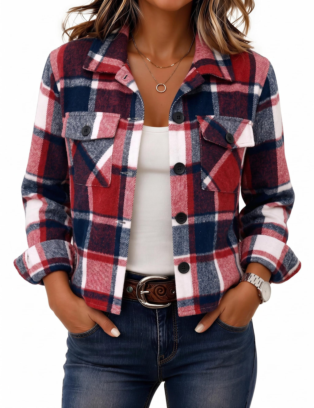 Zeagoo Women’s Cropped Plaid Flannel Shacket
