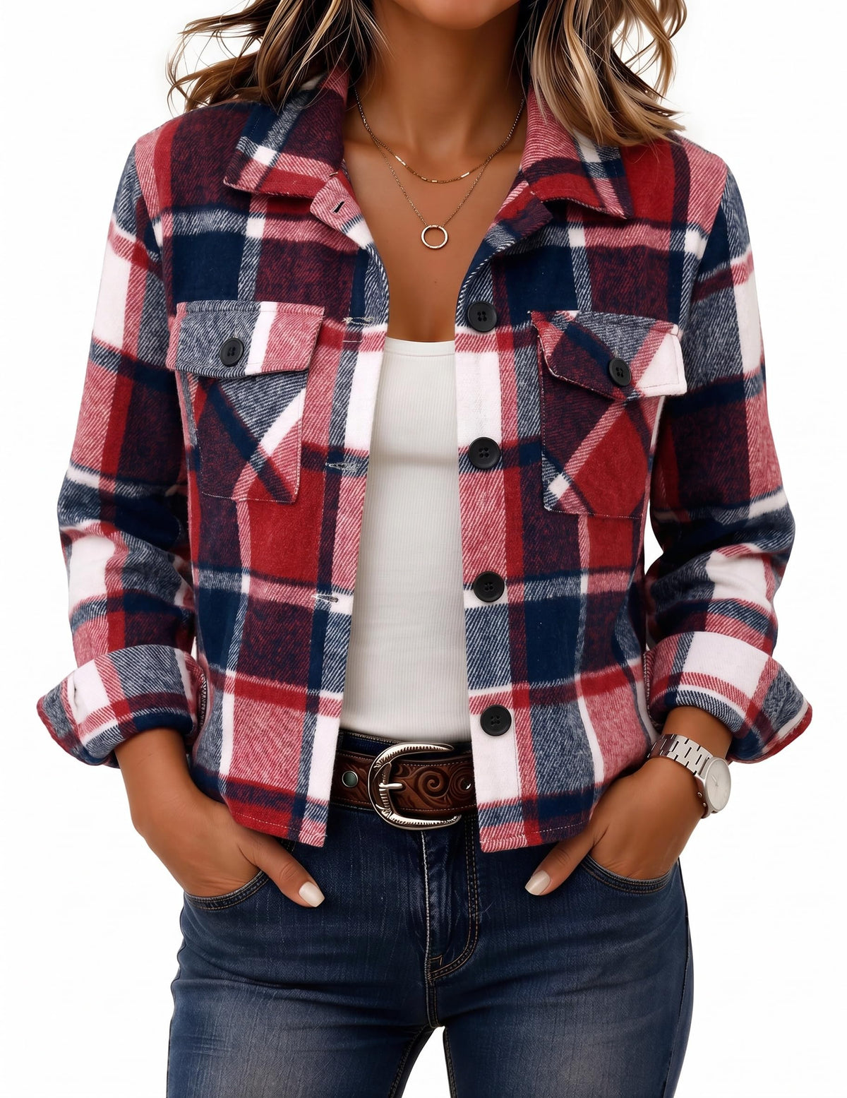 Zeagoo Women’s Cropped Plaid Flannel Shacket