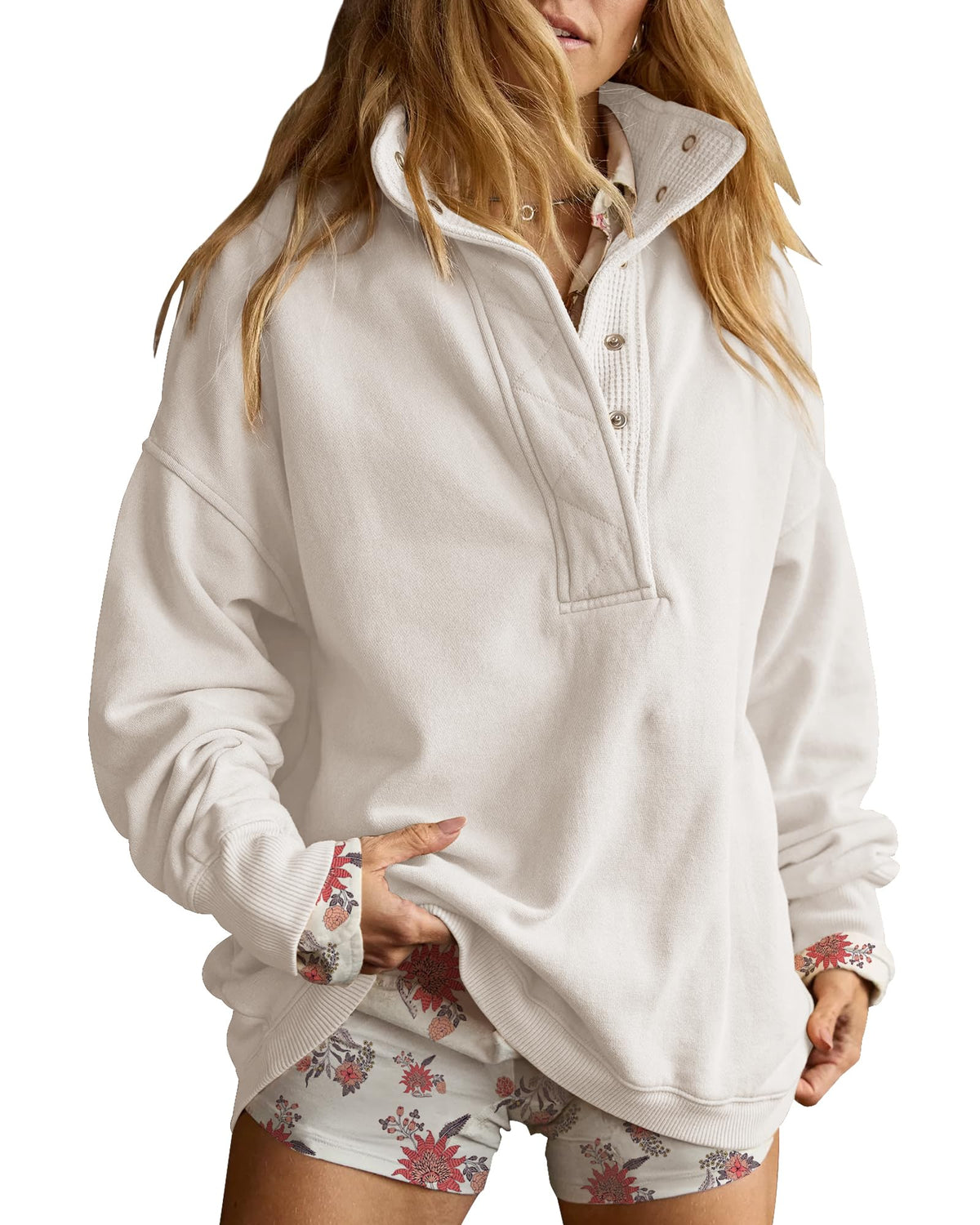Gacaky Women’s Oversized Snap-Neck Sweatshirt