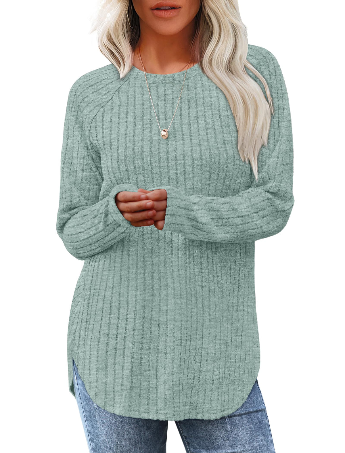 Saloogoe Women’s Long Sleeve Curved-Hem Tunic