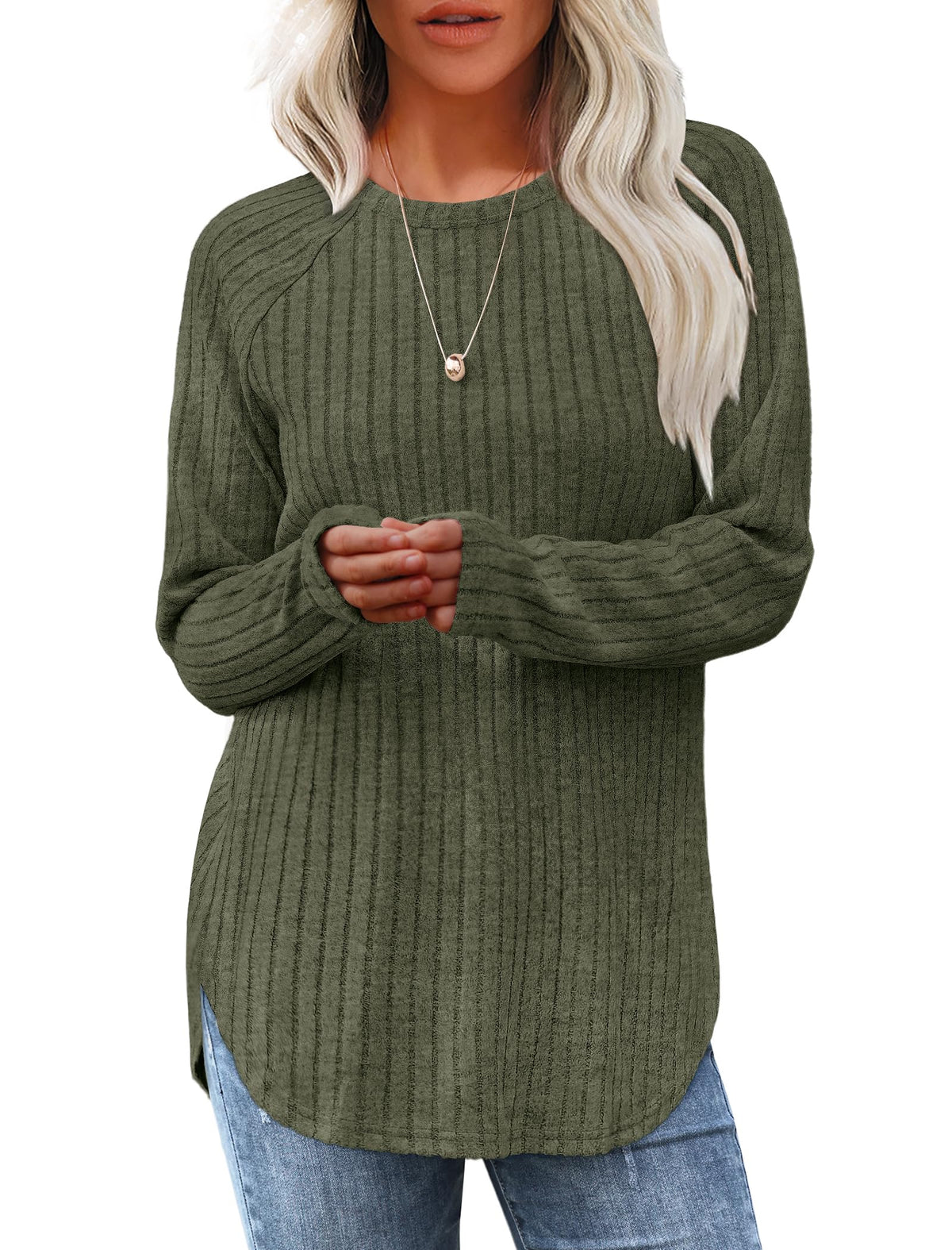 Saloogoe Women’s Long Sleeve Curved-Hem Tunic