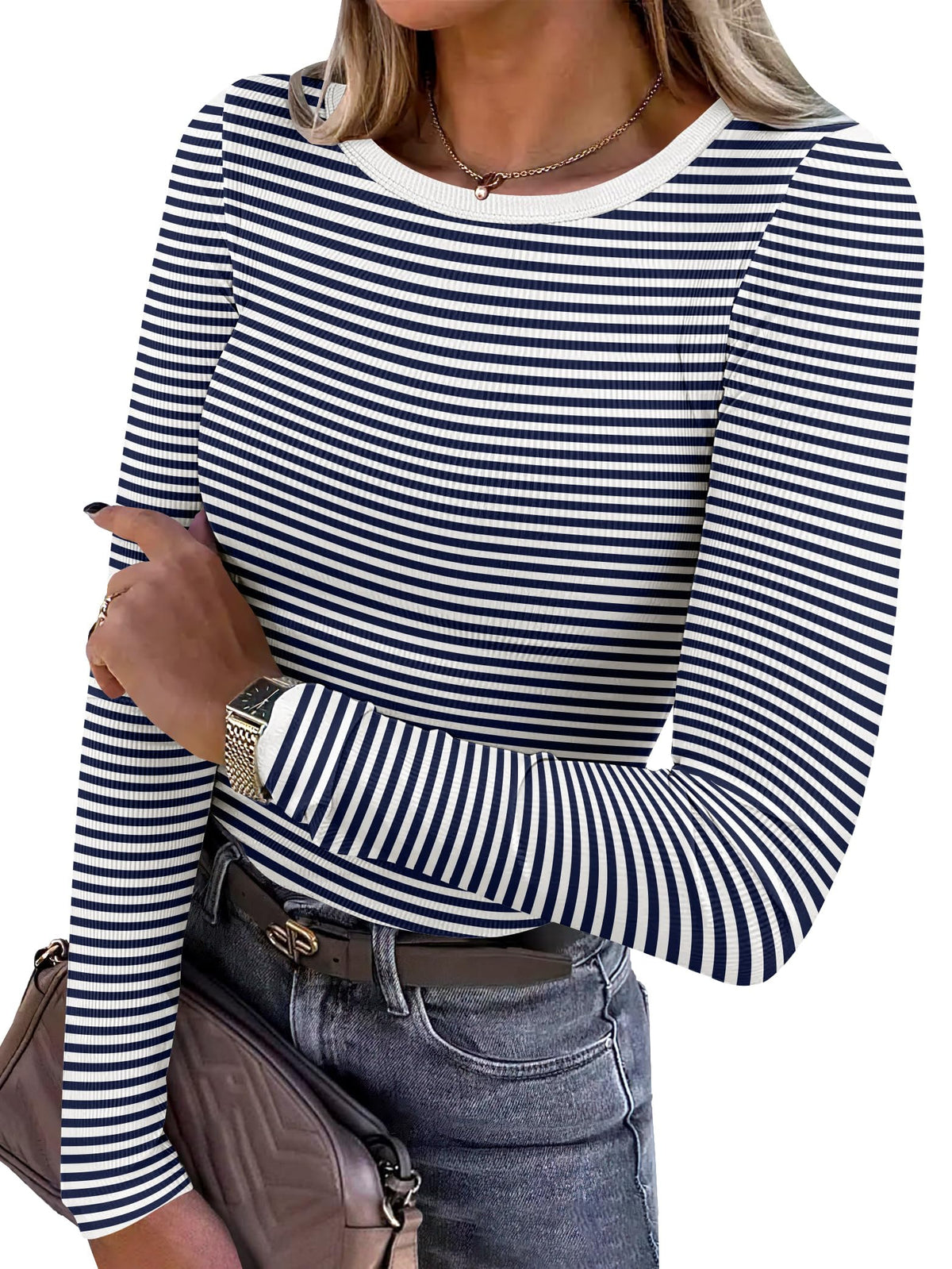 ANRABESS Women’s Ribbed Long Sleeve Crewneck Top