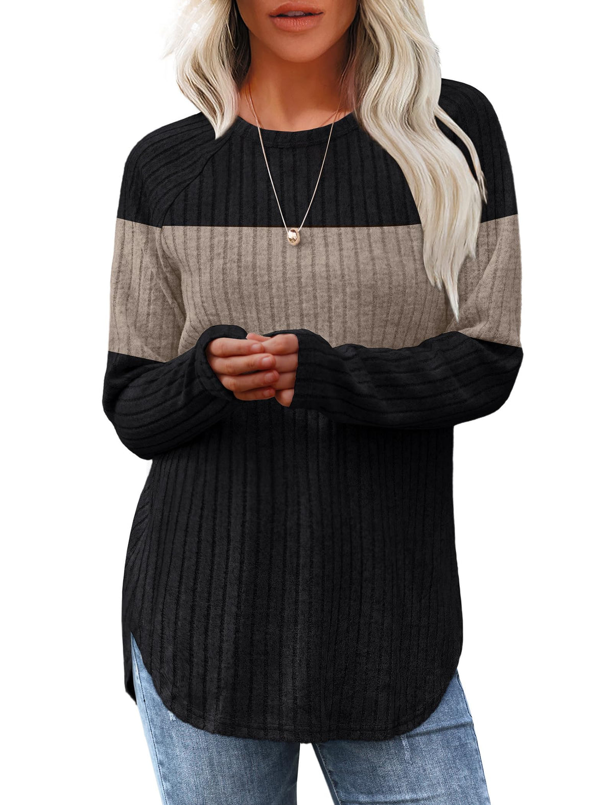 Saloogoe Women’s Long Sleeve Curved-Hem Tunic