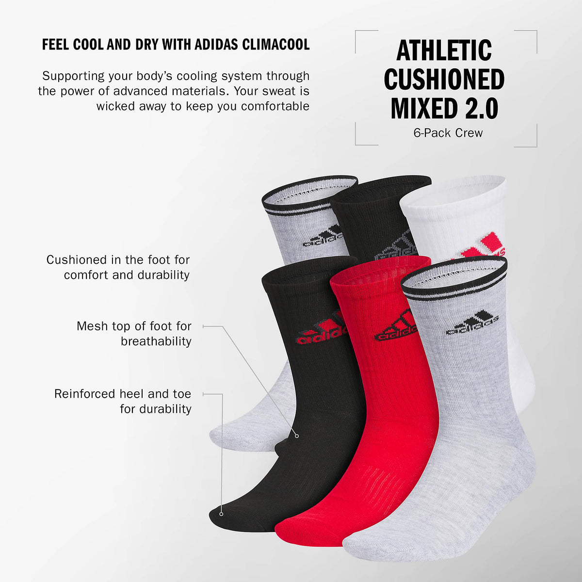 adidas Men’s Athletic Crew Socks, 6 Pairs