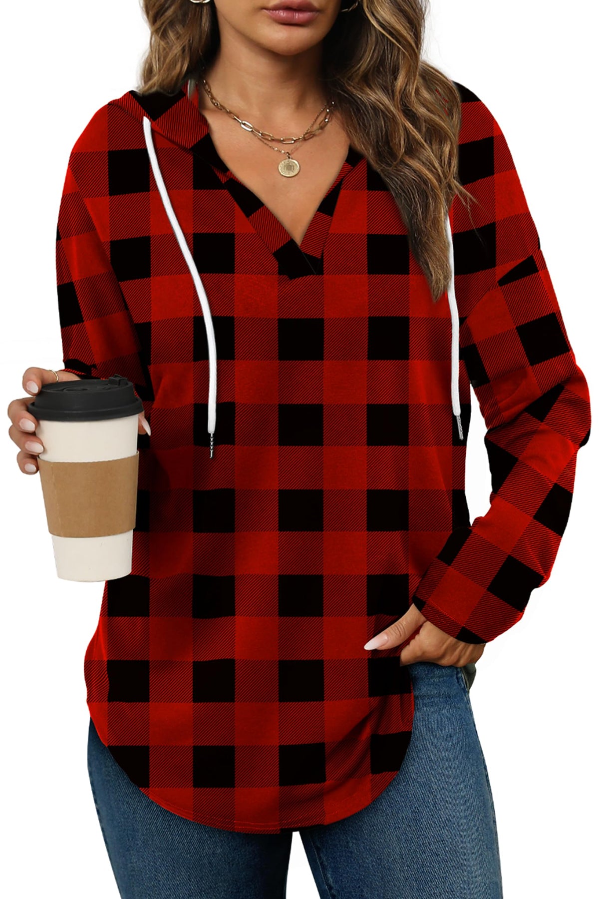 Women’s Loose Fit V-Neck Pullover Hoodie