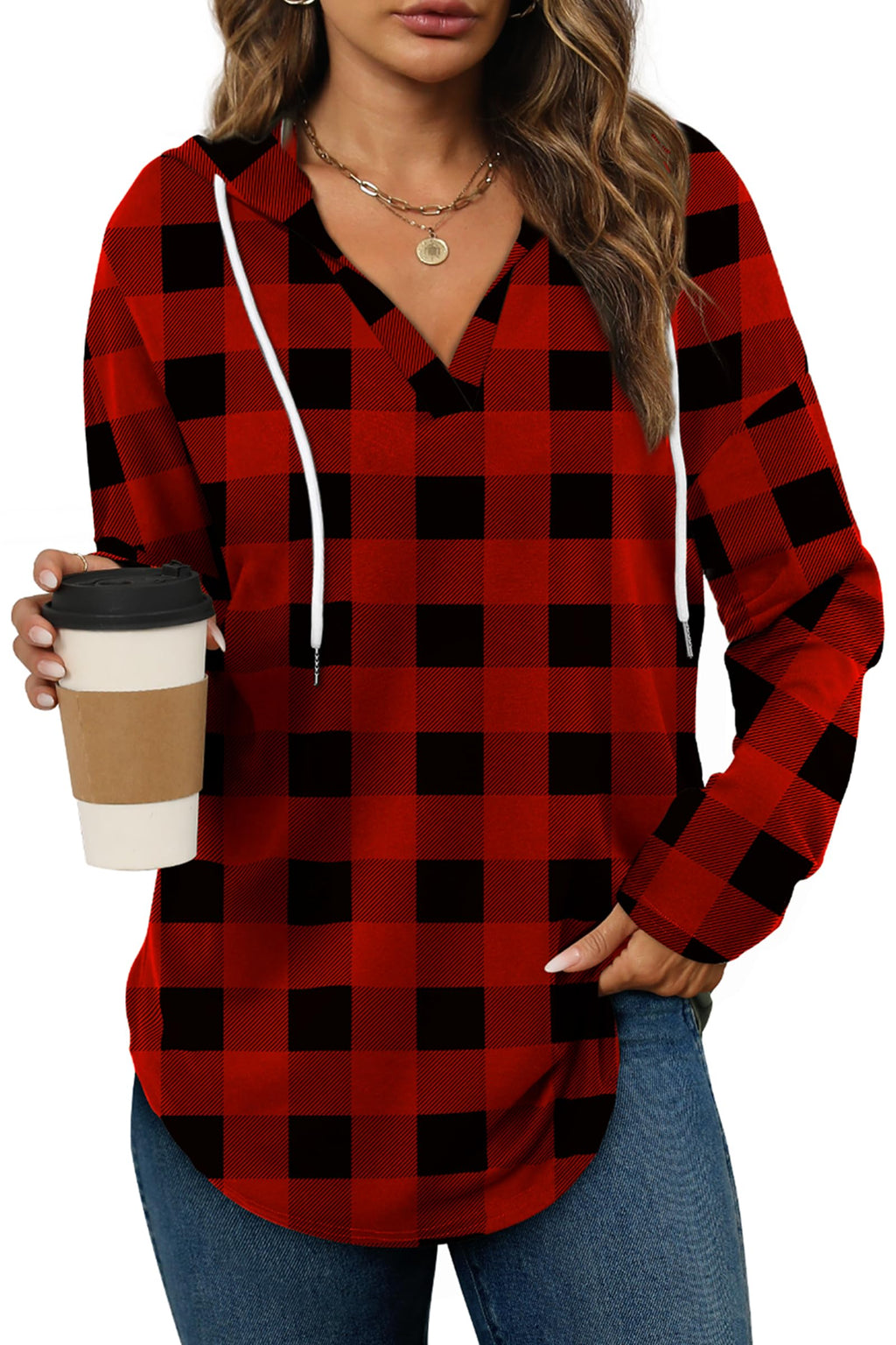 Women’s Loose Fit V-Neck Pullover Hoodie