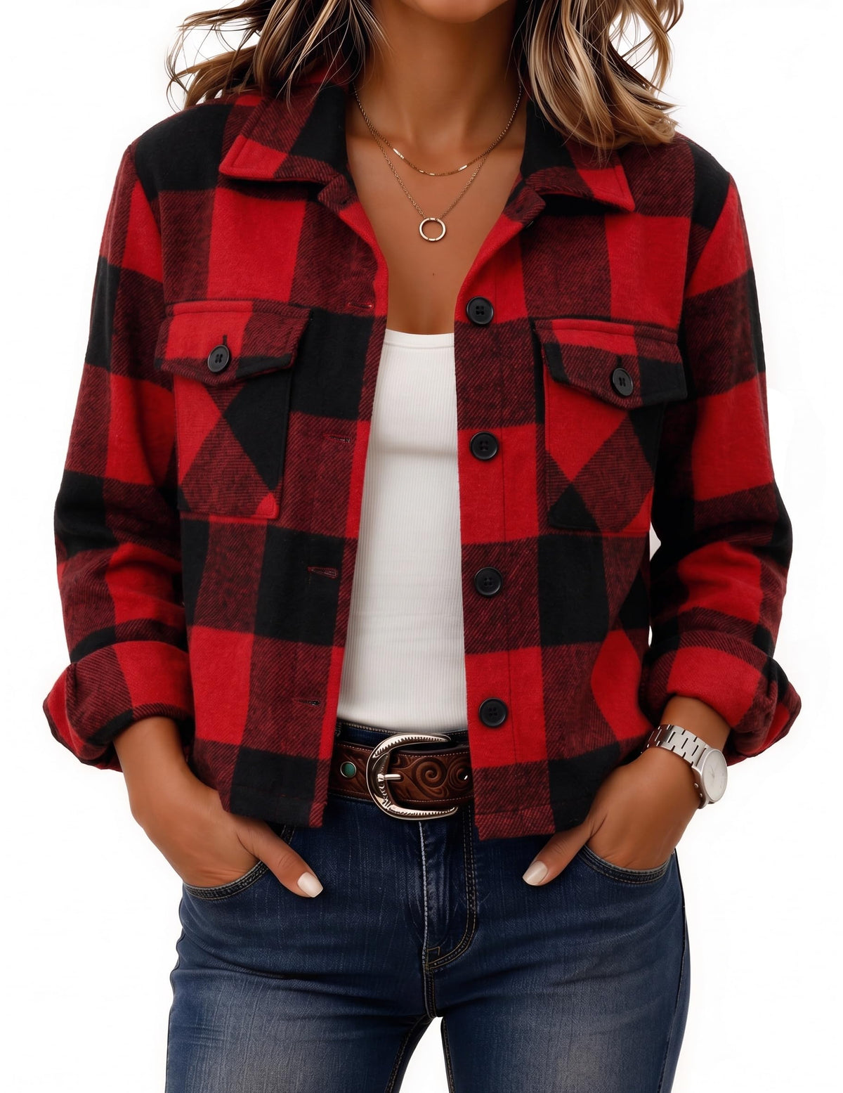 Zeagoo Women’s Cropped Plaid Flannel Shacket