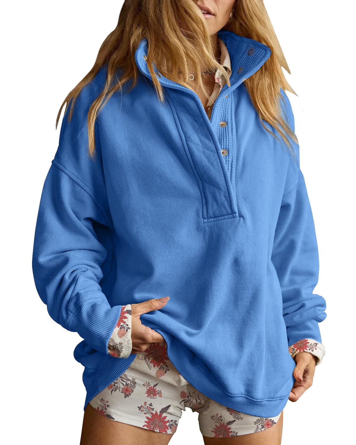 Gacaky Women’s Oversized Snap-Neck Sweatshirt