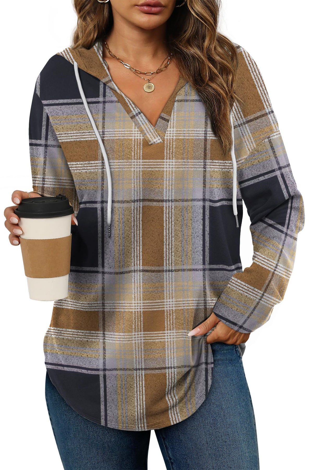 Women’s Loose Fit V-Neck Pullover Hoodie