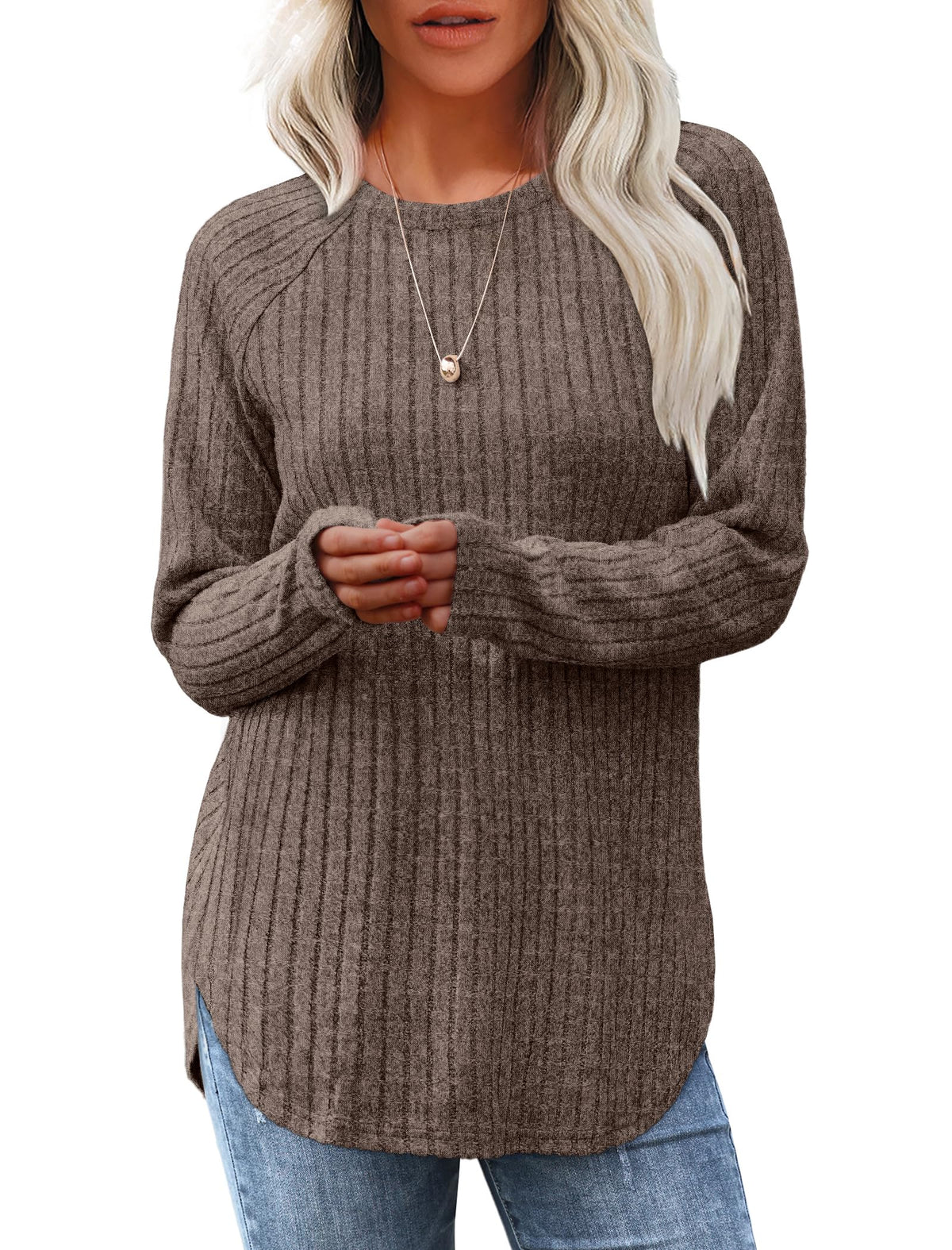 Saloogoe Women’s Long Sleeve Curved-Hem Tunic