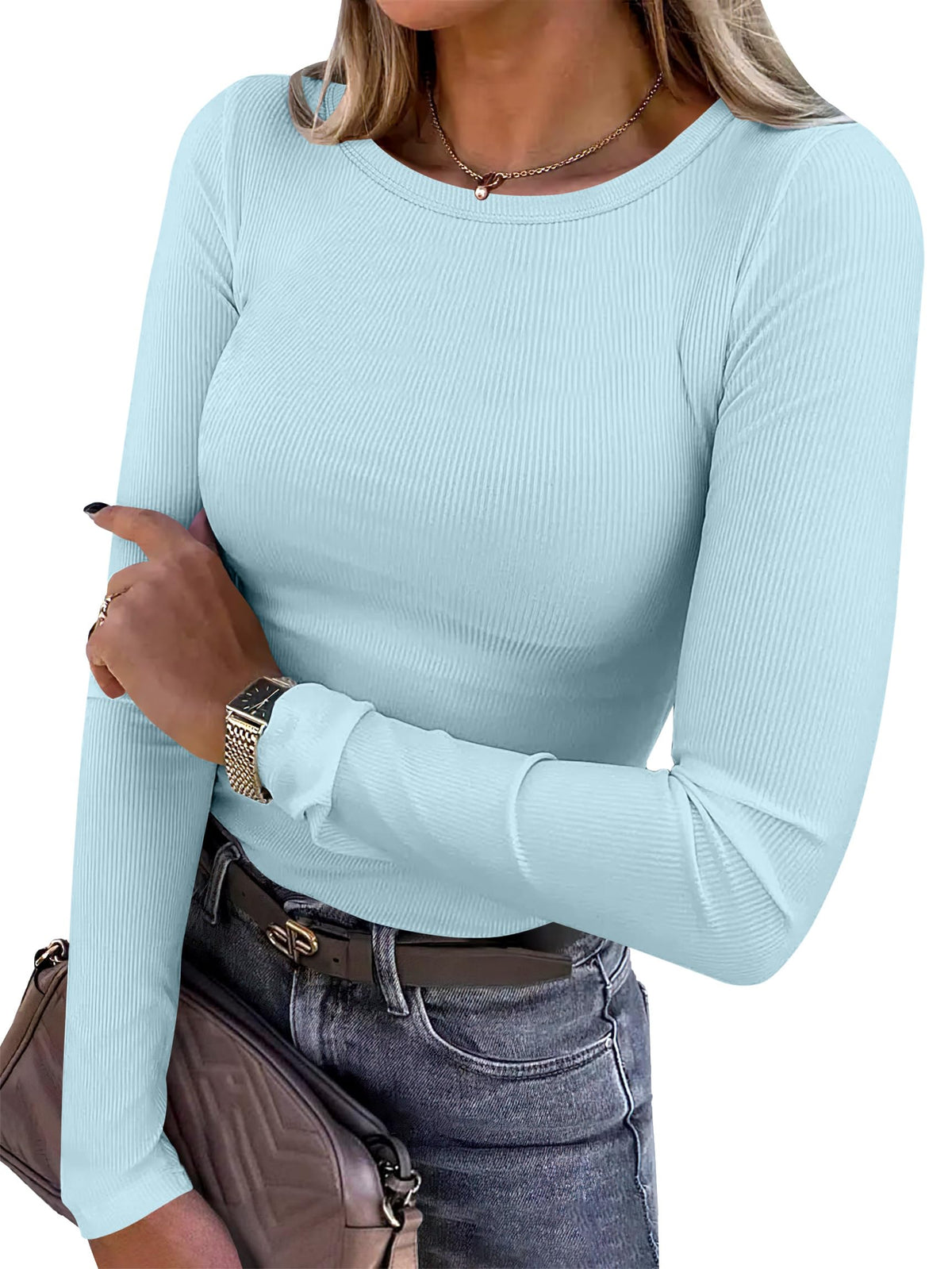 ANRABESS Women’s Ribbed Long Sleeve Crewneck Top