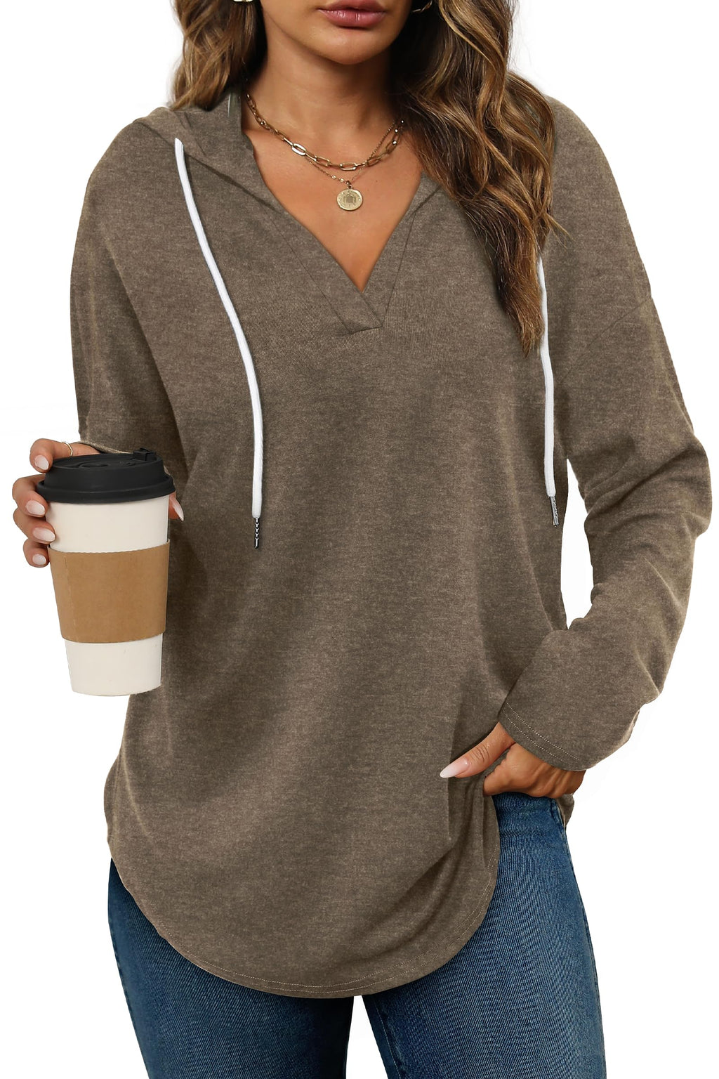 Women’s Loose Fit V-Neck Pullover Hoodie
