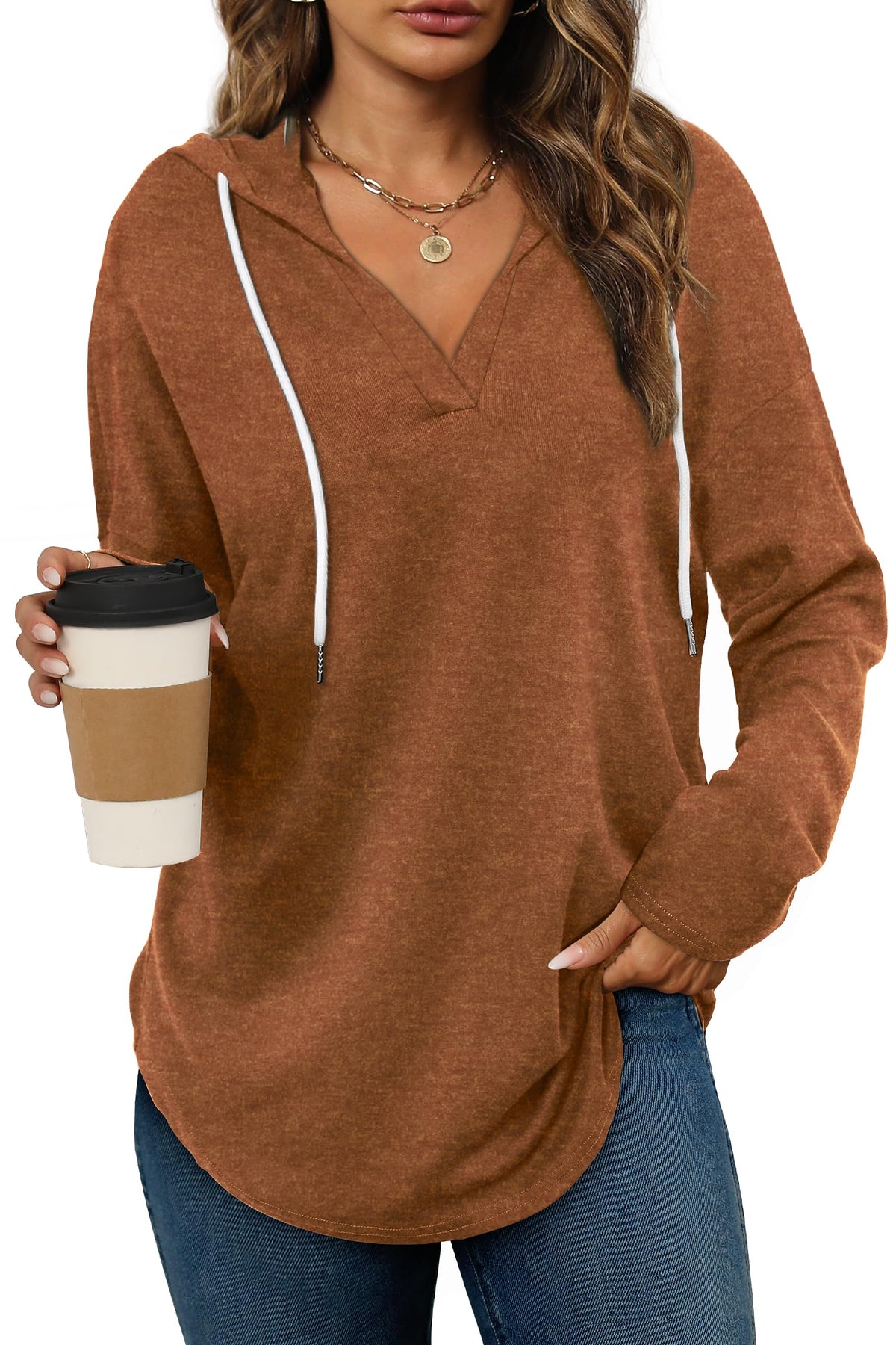 Women’s Loose Fit V-Neck Pullover Hoodie