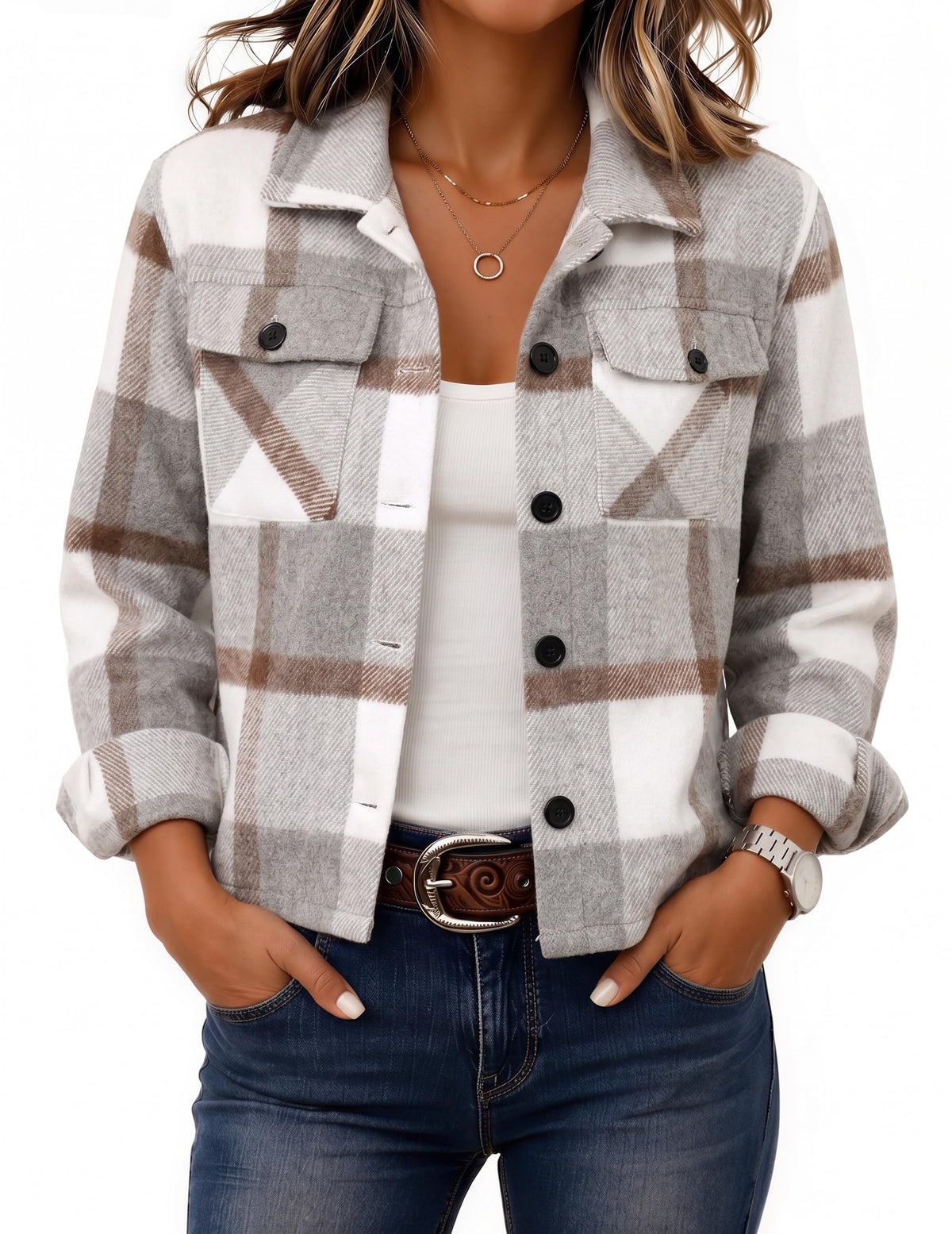 Zeagoo Women’s Cropped Plaid Flannel Shacket