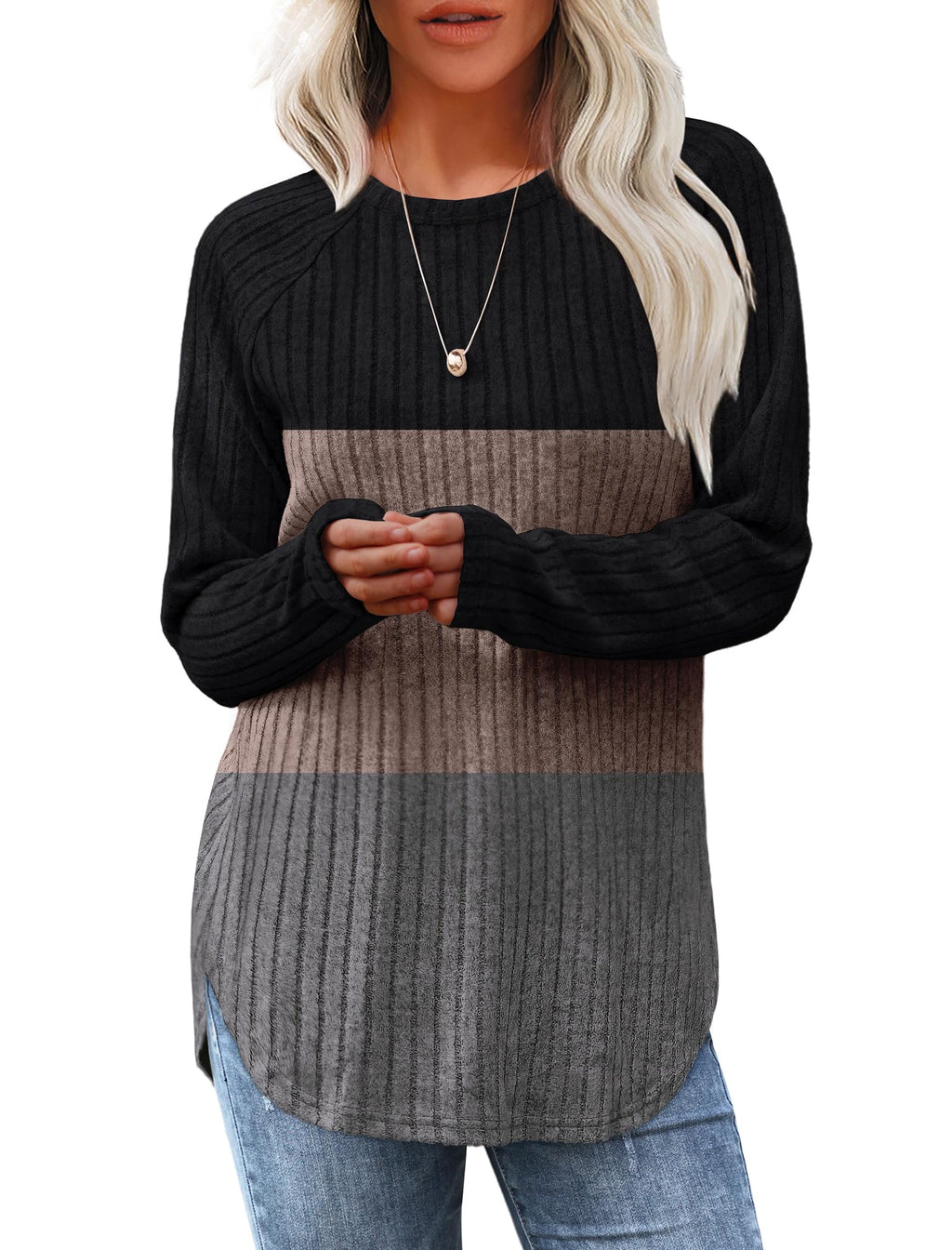 Saloogoe Women’s Long Sleeve Curved-Hem Tunic