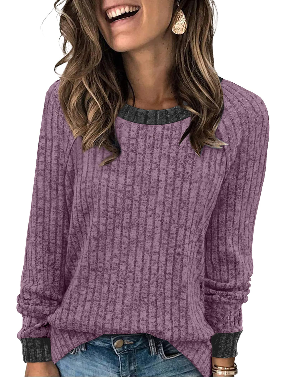 WIHOLL Women’s Color-Block Long Sleeve Top