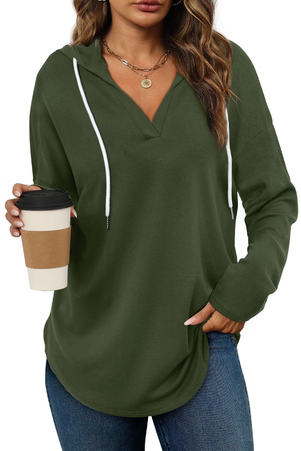Women’s Loose Fit V-Neck Pullover Hoodie