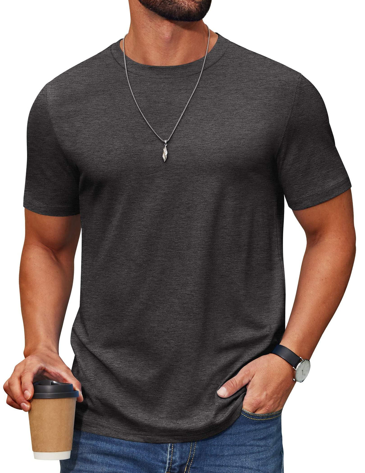 COOFANDY Men’s Cotton-Blend Short Sleeve Crewneck Tee
