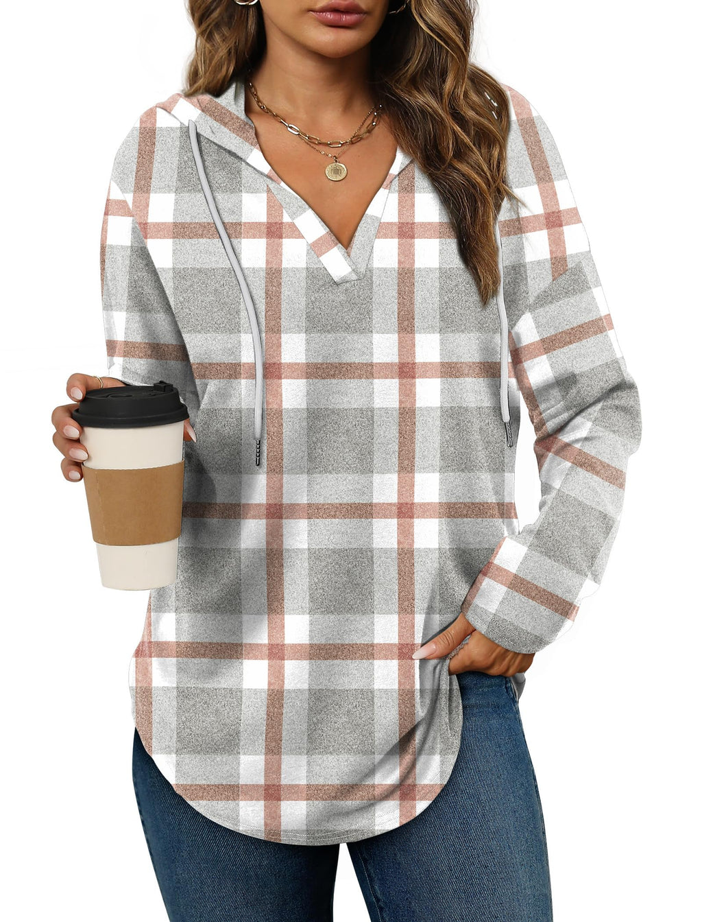 Women’s Loose Fit V-Neck Pullover Hoodie