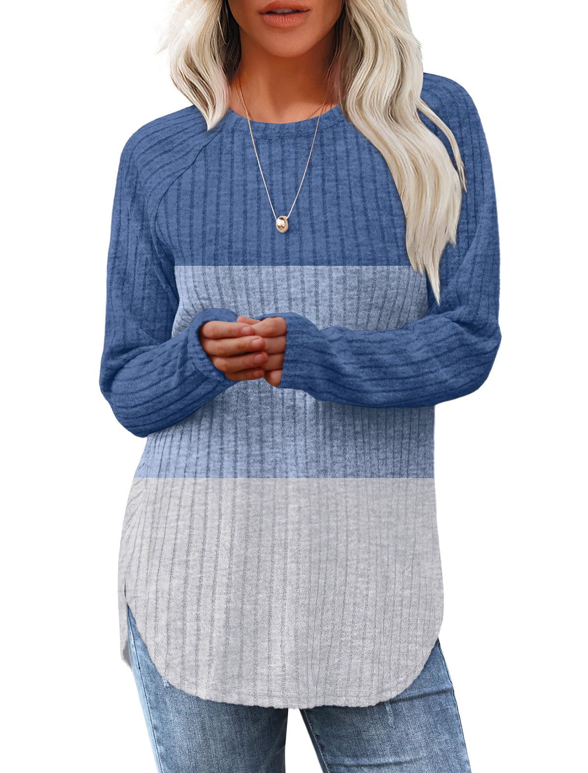 Saloogoe Women’s Long Sleeve Curved-Hem Tunic