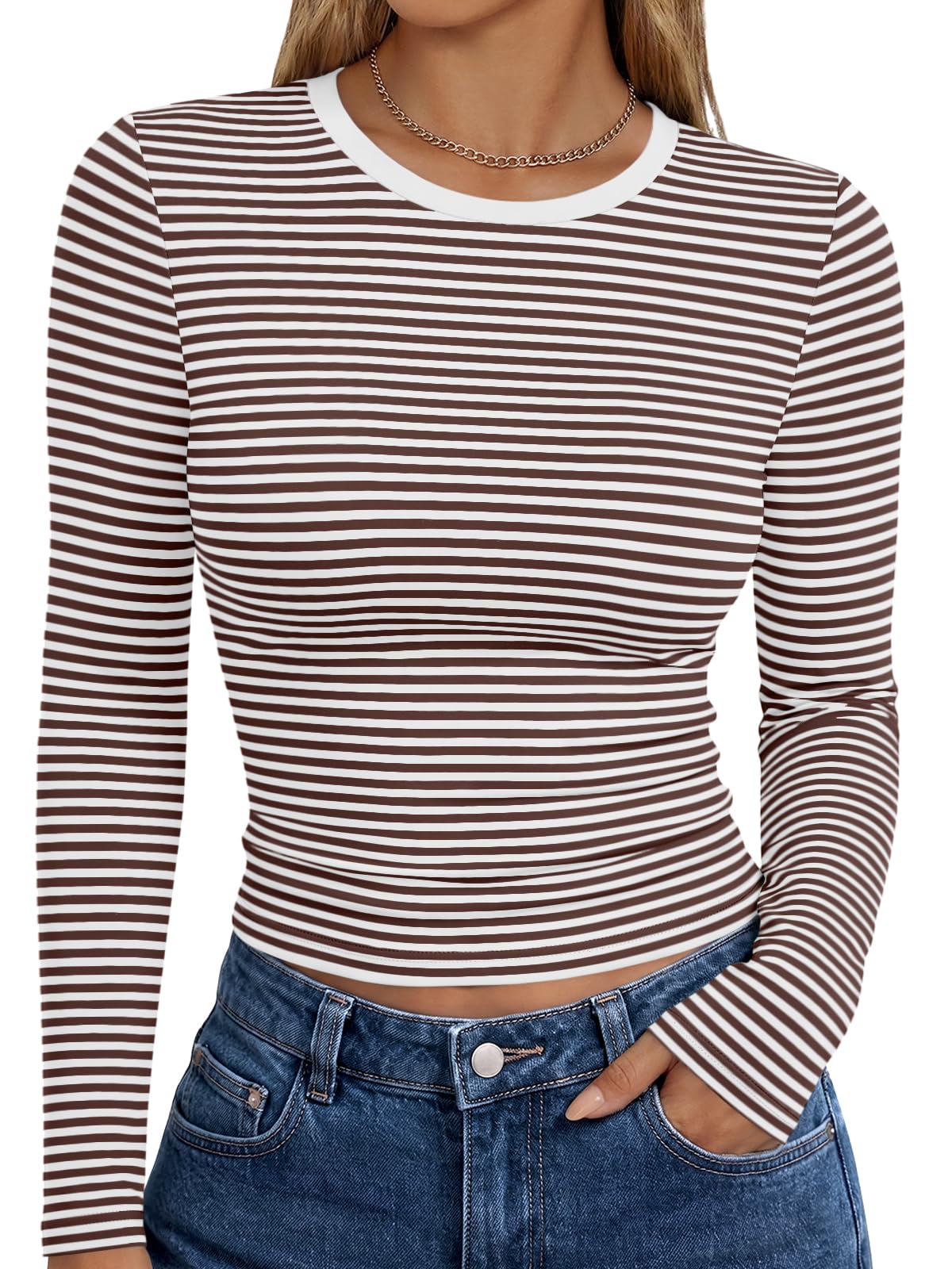 Trendy Queen Women’s Slim Fit Long Sleeve Crewneck Tee