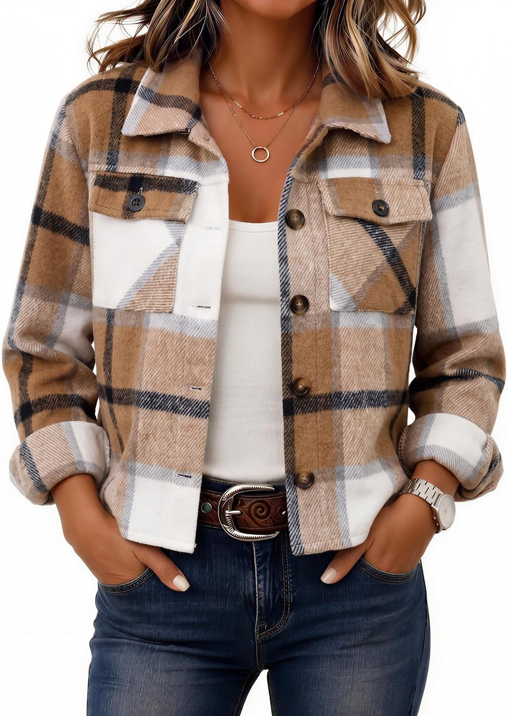 Zeagoo Women’s Cropped Plaid Flannel Shacket