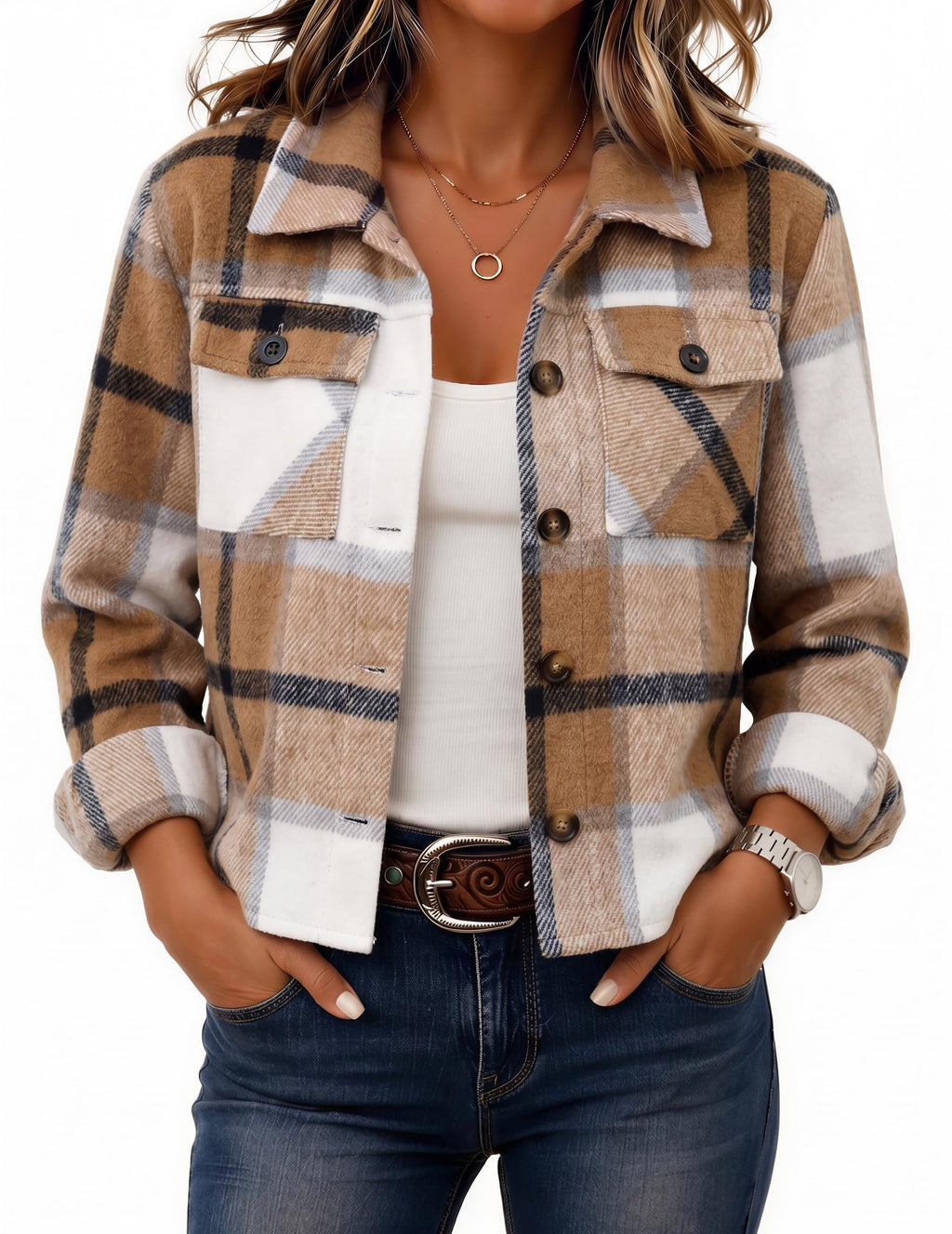 Zeagoo Women’s Cropped Plaid Flannel Shacket