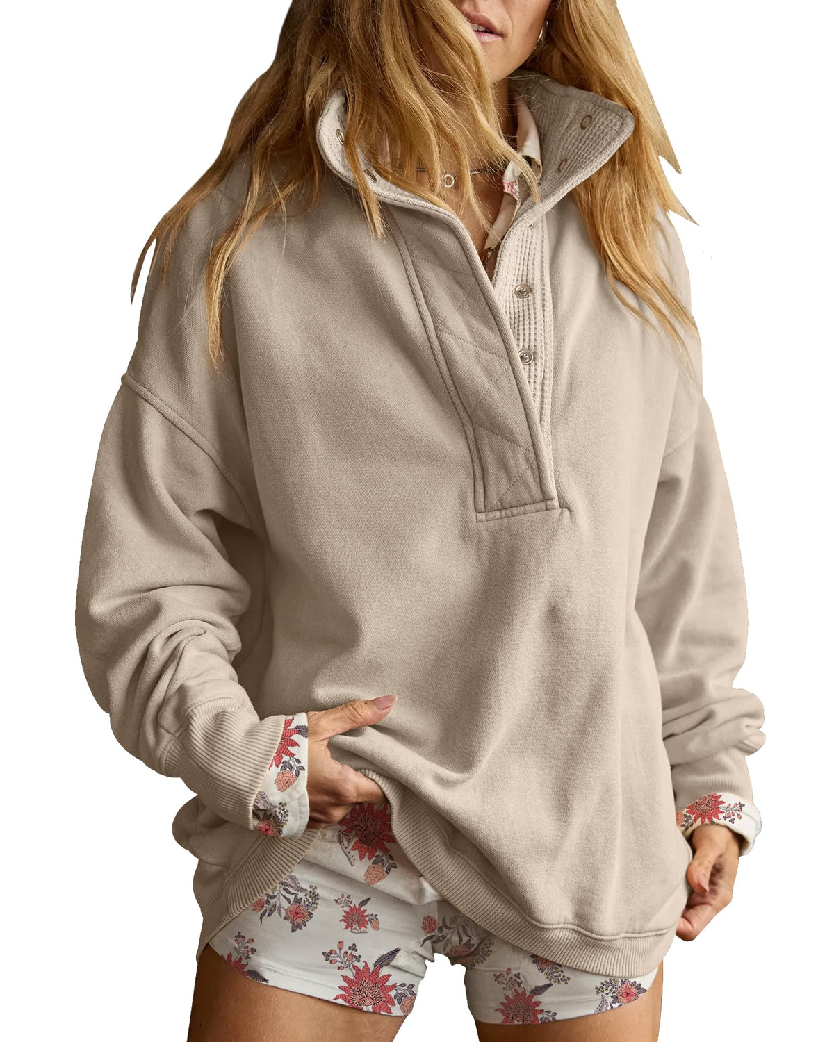 Gacaky Women’s Oversized Snap-Neck Sweatshirt